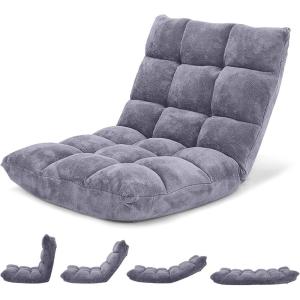 Giantex Folding Floor Chair with Back Support, 14 Adjustable Position, Padded Sleeper Bed, Couch Recliner, Gaming Floor Chairs for Adults, Meditation, Living Room (Grey)(Grey)