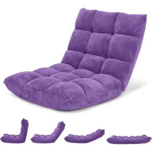 Giantex Folding Floor Chair with Back Support, 14 Adjustable Position, Padded Sleeper Bed, Couch Recliner, Gaming Floor Chairs for Adults, Meditation, Living Room (Grey)(Purple)