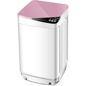Giantex Full-Automatic Washing Machine Portable Washer and Spin Dryer 7.7 lbs Capacity Compact Laundry Washer with Built-in Barrel Light Drain Pump and Long Hose for Apartments Camping (White & Pink)(White & Pink)