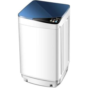 Giantex Full-Automatic Washing Machine Portable Washer and Spin Dryer 7.7 lbs Capacity Compact Laundry Washer with Built-in Barrel Light Drain Pump and Long Hose for Apartments Camping (White & Pink)(White & Blue)
