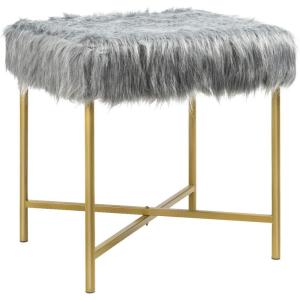 Giantex Ottoman Footrest W/Padded,Luxurious Faux Fur Covered Seat and Gold Metal Base for Living Room, Bedroom Square Ottoman (Gray)