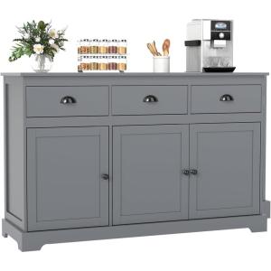 Giantex Sideboard Buffet Server Storage Cabinet Console Table Home Kitchen Dining Room Furniture Entryway Cupboard with 2 Cabinets and 3 Drawers Adjustable Shelves, Gray(Grey)