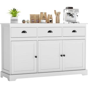 Giantex Sideboard Buffet Server Storage Cabinet Console Table Home Kitchen Dining Room Furniture Entryway Cupboard with 2 Cabinets and 3 Drawers Adjustable Shelves, Gray(White)
