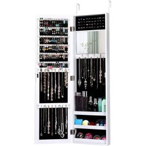 Giantex Wall Door Mounted Mirrored Jewelry Cabinet Jewelry Armoire Storage Organizer with Full Length Mirror Jewelry Cabinets (White)