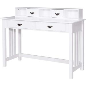 Giantex Writing Desk with 4 Drawer Computer Study Table Removable Floating Organizer 2-Tier Spacious Workstation, Home Office Desk Console Table White Vanity Desk