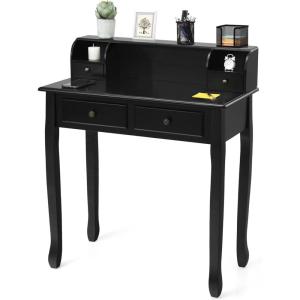 Giantex Writing Desk with 4 Drawers, Removable Floating Organizer 2-Tier Mission Home Computer Vanity Desk for Apartment Small Space, White(Black)