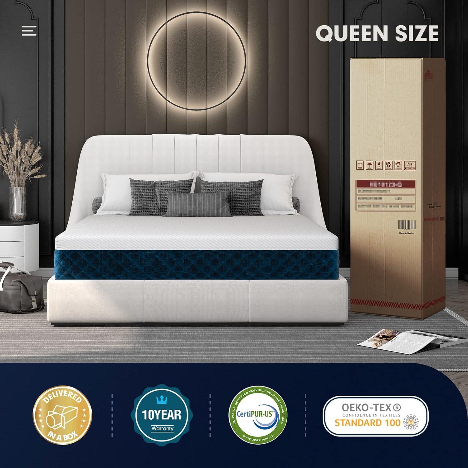 image:imageGiantex 10 Inch Full Size Gel Memory Foam Mattress wJacquard Fiber Cover RollUp Mattress in a Box Fatigue Relief amp Motion Isolation CertiPURUS Certified
