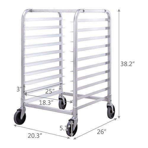 image:imageGiantex 10 Tier Aluminum Bakery Rack Commercial Kitchen Bun Pan Sheet Pan Rack Mobile Bakers Trolley with Storage Cooling Racks and Lockable Casters10 Tier 26 L x 203 W x 382H