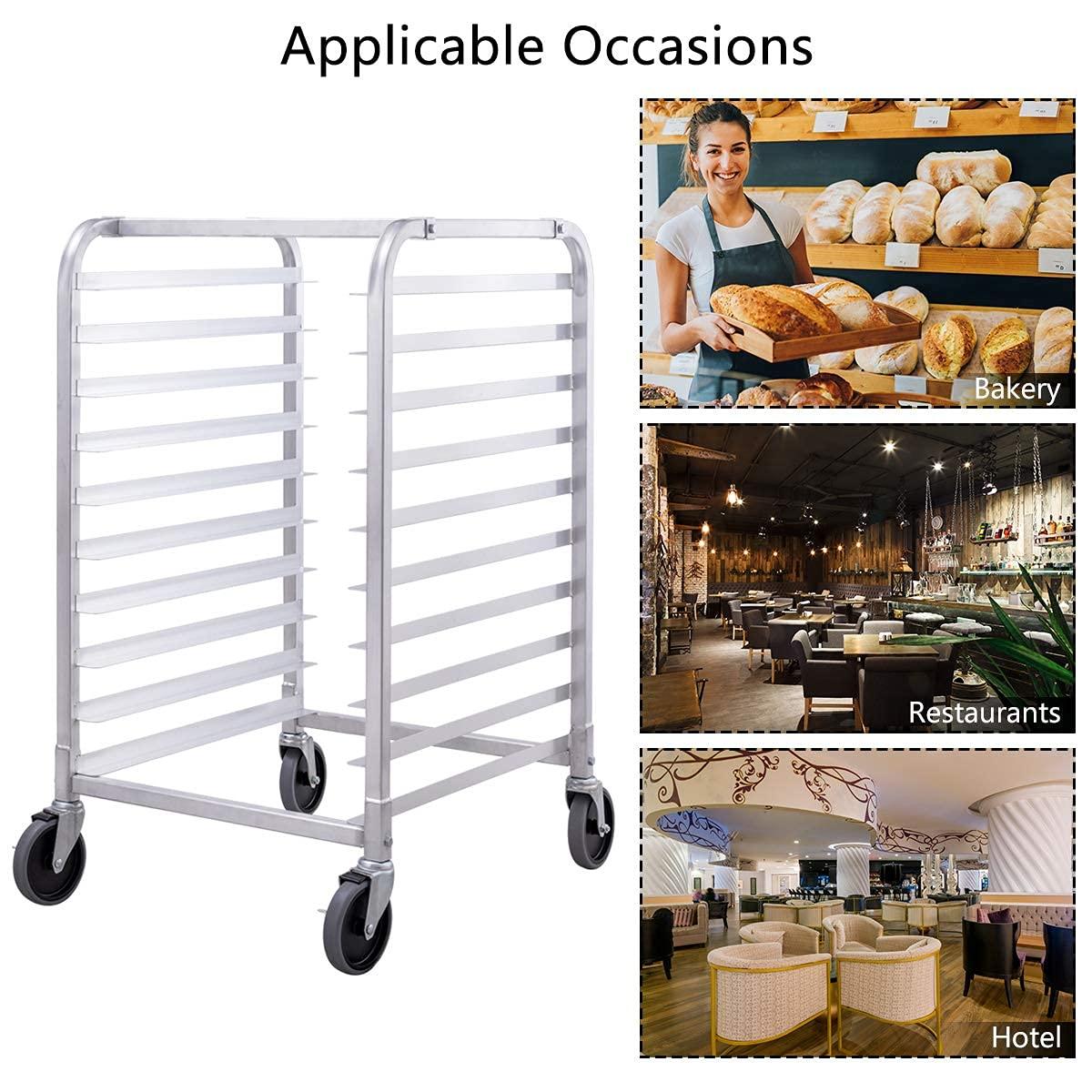 image:imageGiantex 10 Tier Aluminum Bakery Rack Commercial Kitchen Bun Pan Sheet Pan Rack Mobile Bakers Trolley with Storage Cooling Racks and Lockable Casters10 Tier 26 L x 203 W x 382H