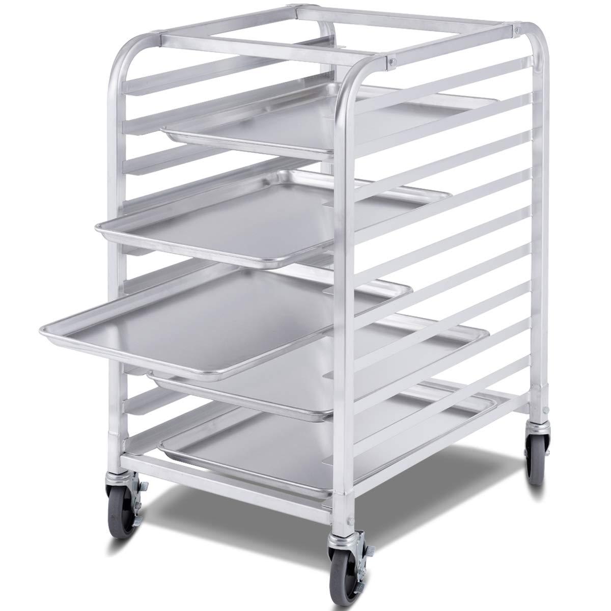 image:imageGiantex 10 Tier Aluminum Bakery Rack Commercial Kitchen Bun Pan Sheet Pan Rack Mobile Bakers Trolley with Storage Cooling Racks and Lockable Casters10 Tier 26 L x 203 W x 382H
