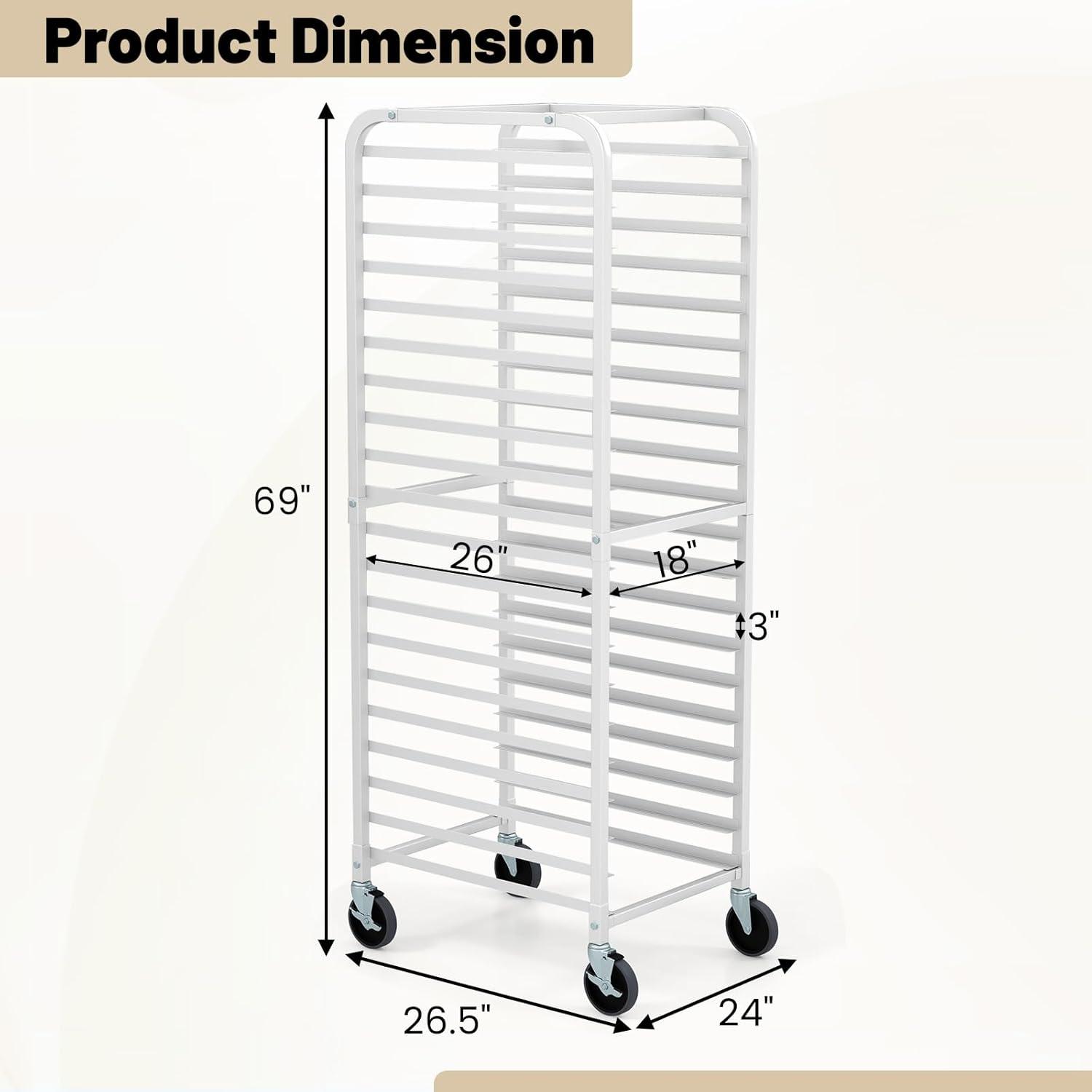 image:imageGiantex 10 Tier Aluminum Bakery Rack Commercial Kitchen Bun Pan Sheet Pan Rack Mobile Bakers Trolley with Storage Cooling Racks and Lockable Casters20 Tier 265L24W 69H
