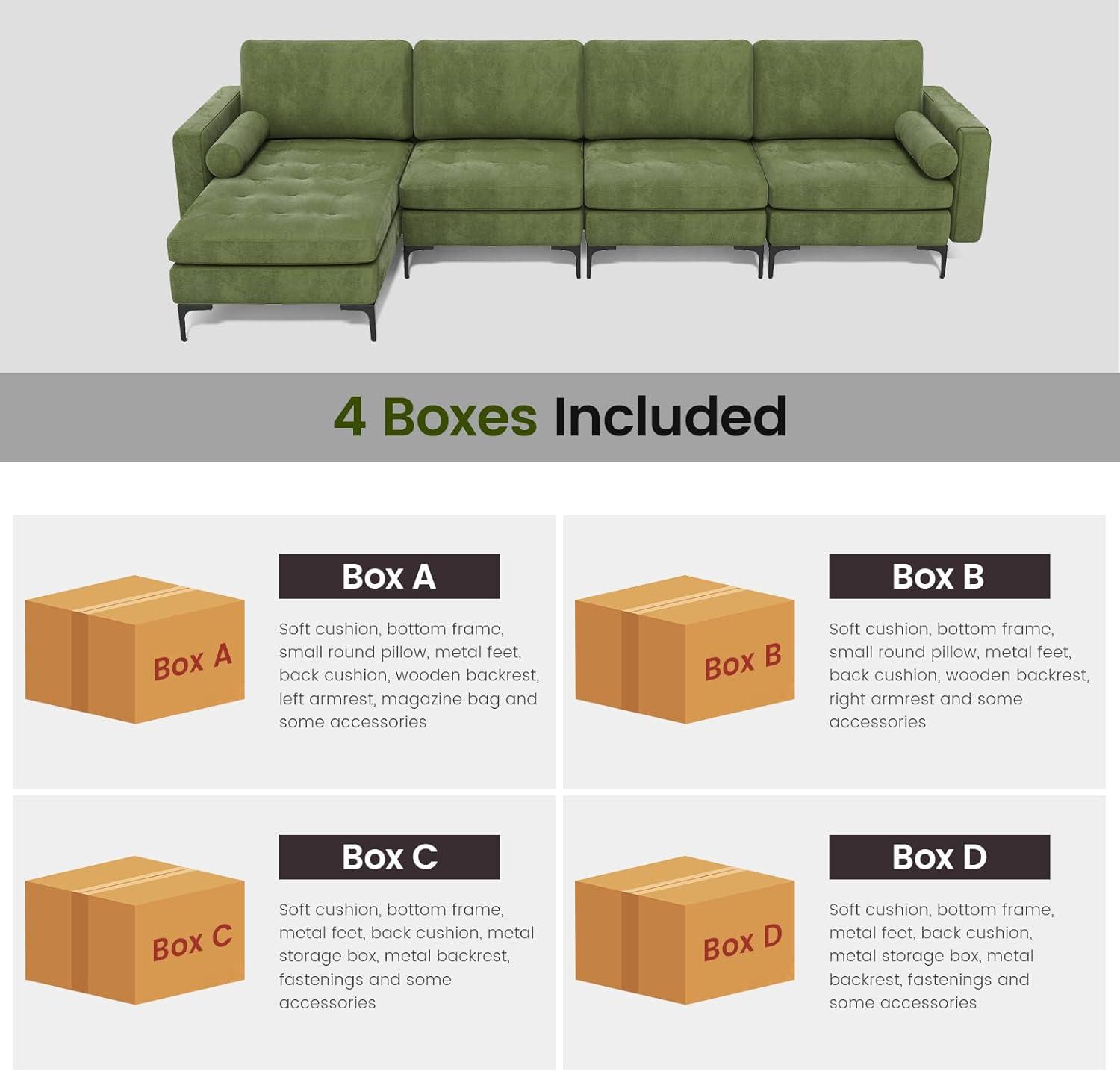 image:imageGiantex 128 Sectional Sofa Couch with 2 USB Ports 3Hole Socket Hidden Storage Box LShaped Modular Sofa wReversible Chaise Lounge 2 Side Bolsters for Living Room Bedroom Office