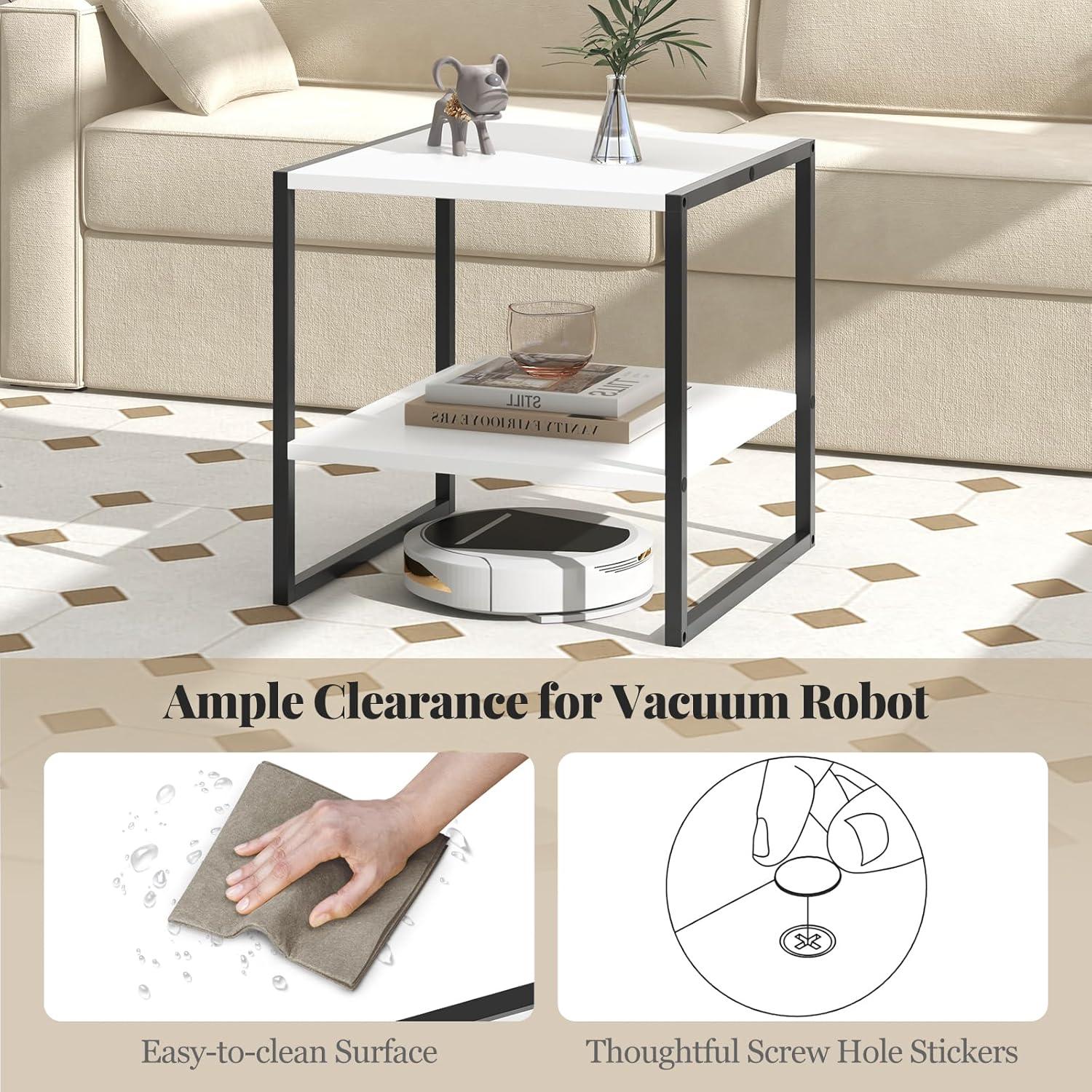 image:imageGiantex 20 Inch End Table Modern Square Side Table with Storage Shelf Small Coffee Table for Living Room Wood Bedside Table 2Tier Nightstand for Bedroom Easy Assembly White 11