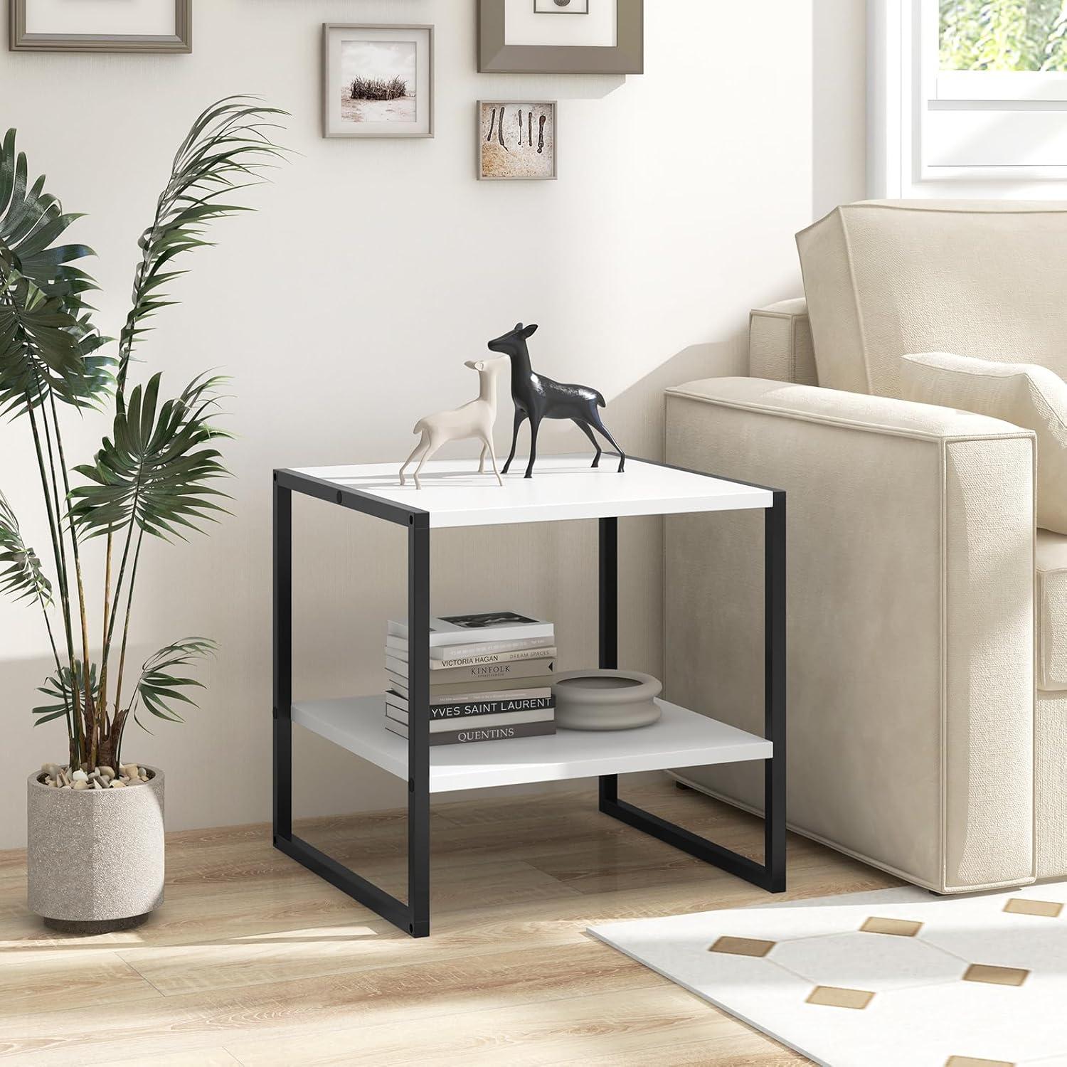 image:imageGiantex 20 Inch End Table Modern Square Side Table with Storage Shelf Small Coffee Table for Living Room Wood Bedside Table 2Tier Nightstand for Bedroom Easy Assembly White 11