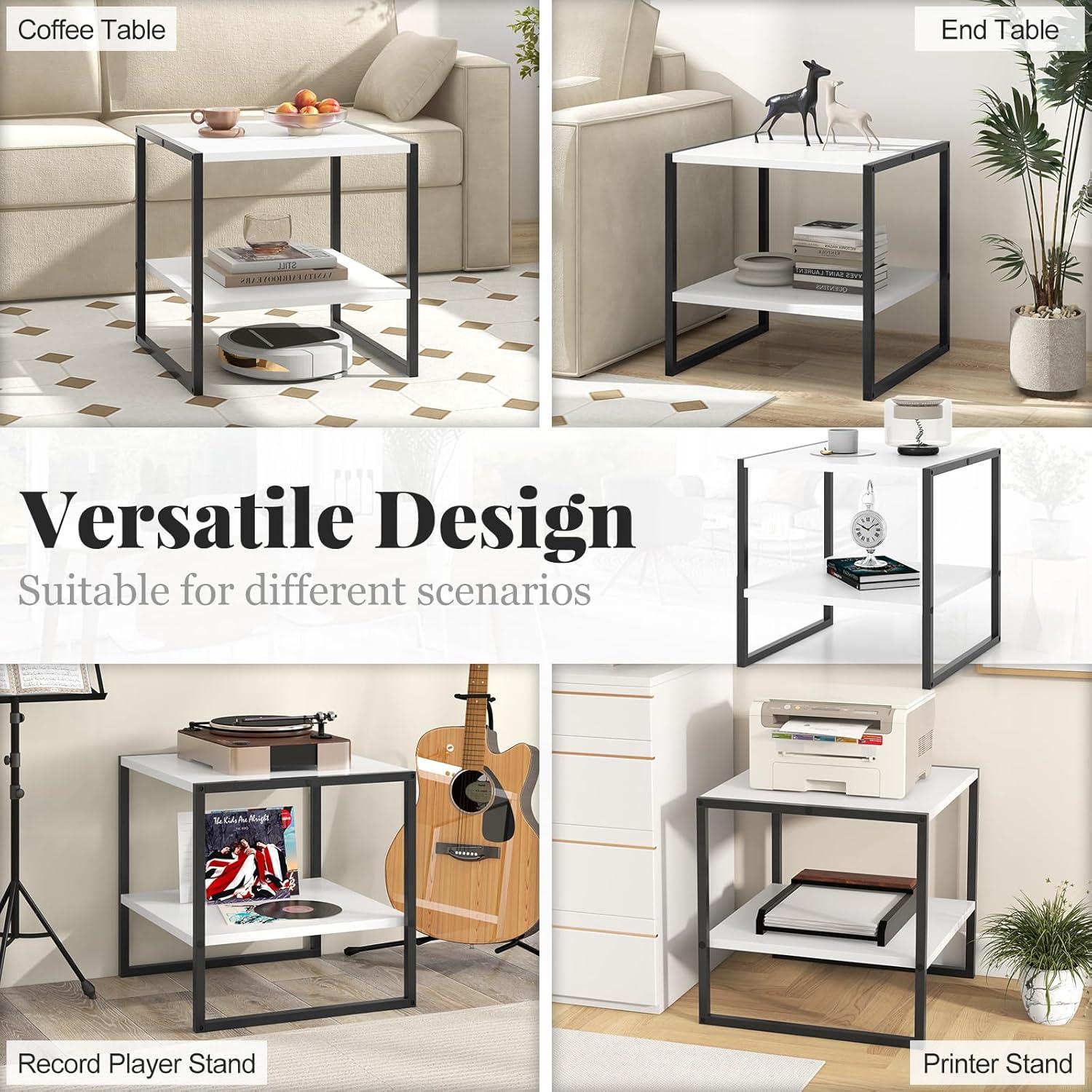 image:imageGiantex 20 Inch End Table Modern Square Side Table with Storage Shelf Small Coffee Table for Living Room Wood Bedside Table 2Tier Nightstand for Bedroom Easy Assembly White 11