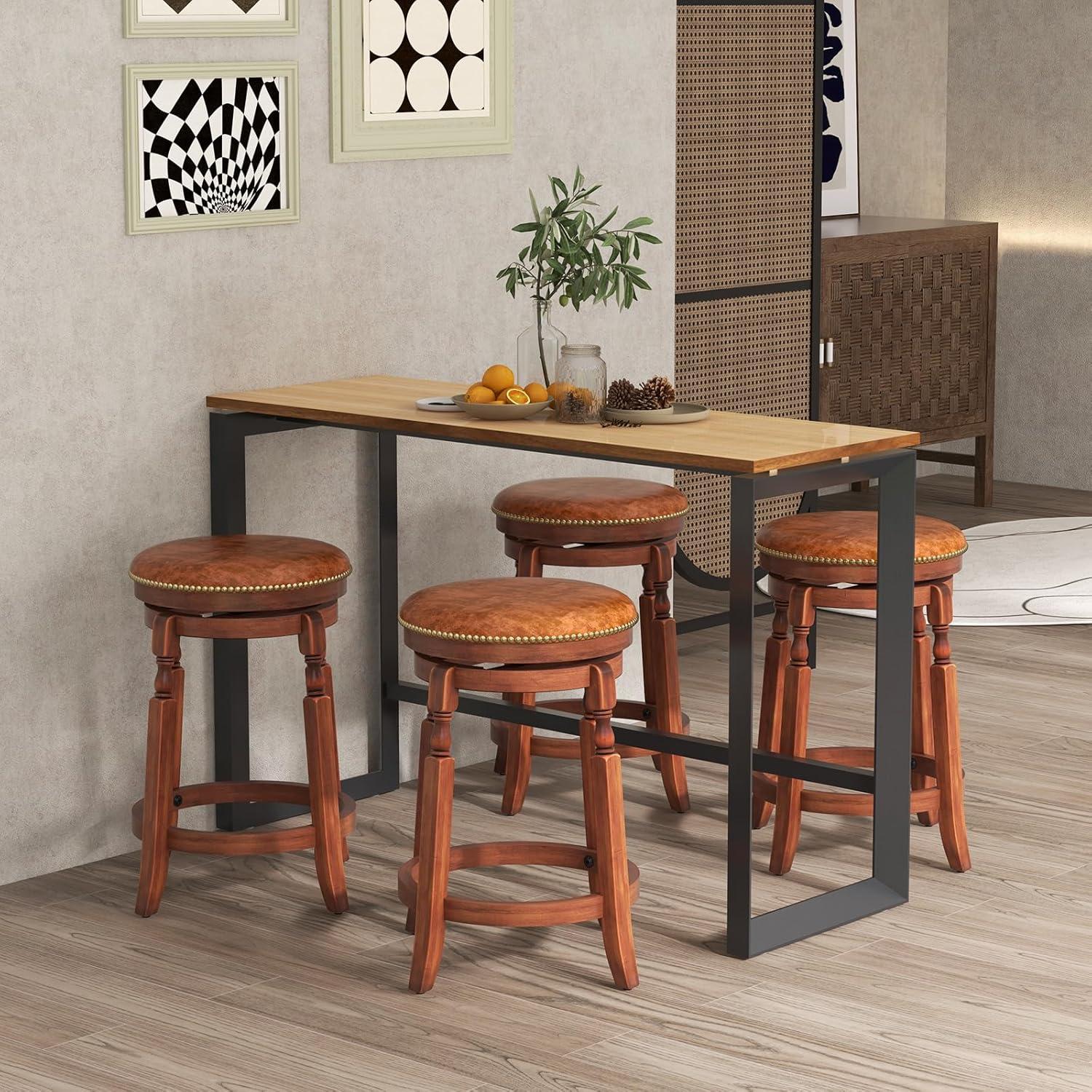 image:imageGiantex 24 Swivel Bar Stools Set of 2 Farmhouse Counter Height Stools with Upholstered Seat amp Rubber Wood Frame Round Backless Kitchen Stools Barstools for Kitchen IslandBreakfast Nook Walnut2
