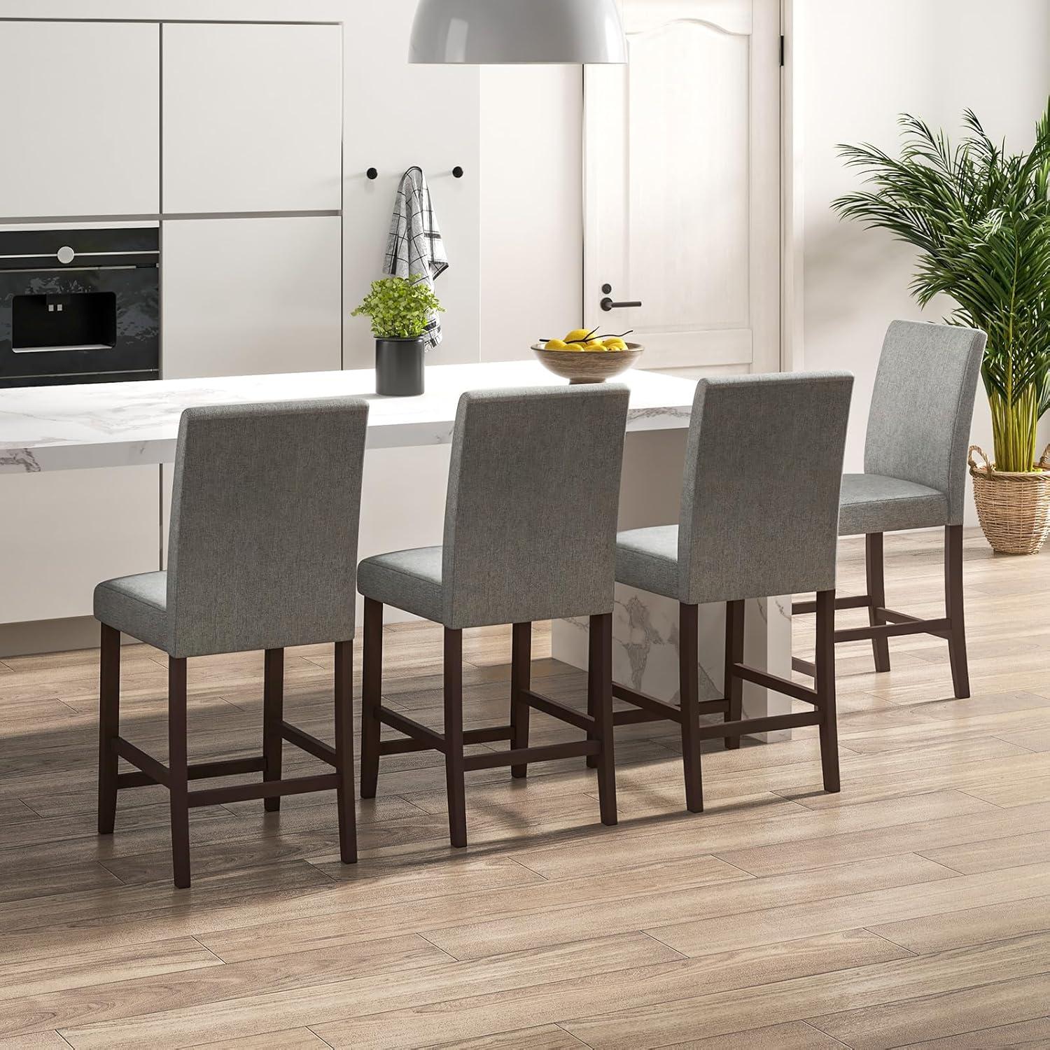 image:imageGiantex 24 Upholstered Bar Stools Set of 2 Modern Linen Counter Height Bar Stools with Ergonomic Back Rubber Wood Legs amp Footrest Armless Barstools for Kitchen Island Cafe Restaurant GreyGrey