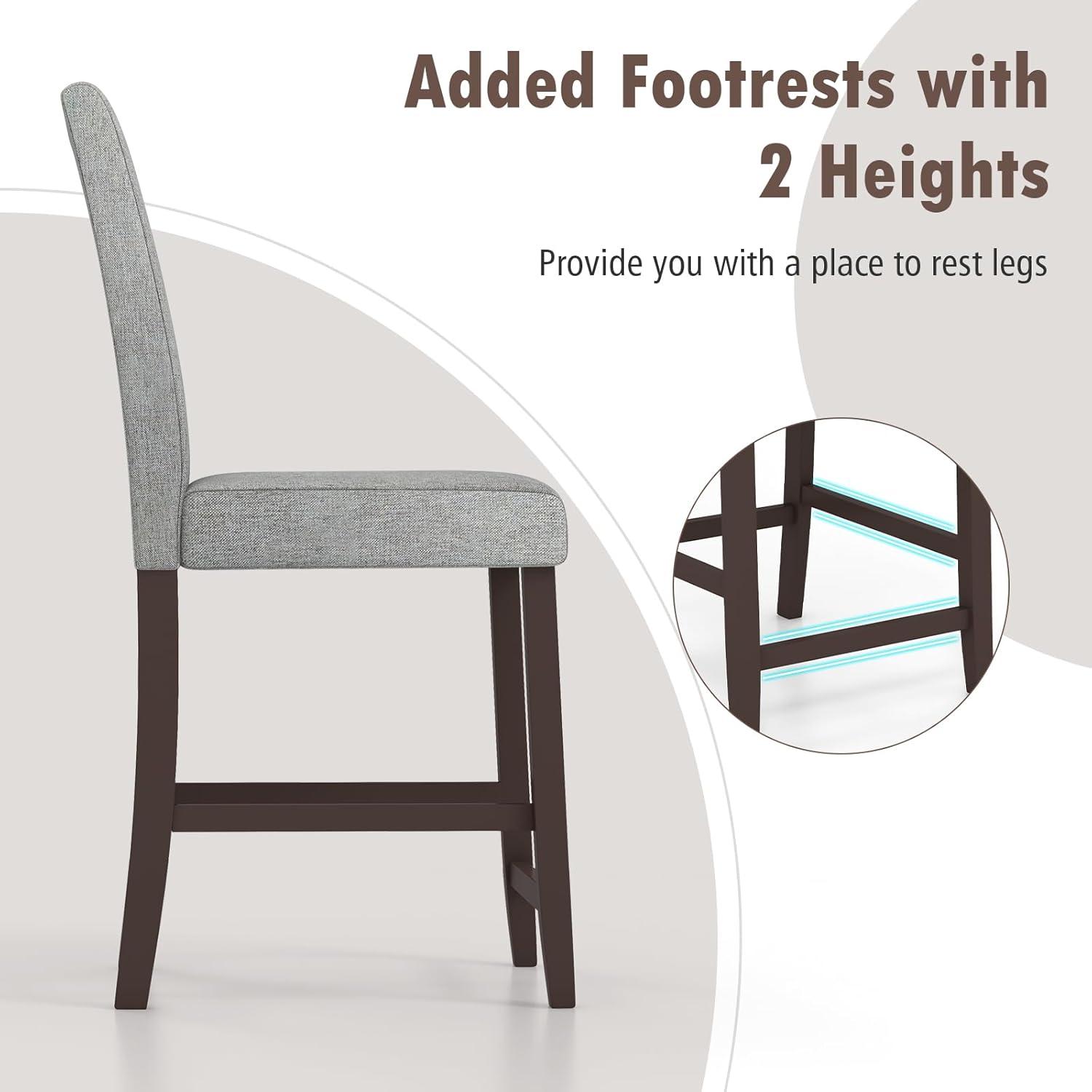 image:imageGiantex 24 Upholstered Bar Stools Set of 2 Modern Linen Counter Height Bar Stools with Ergonomic Back Rubber Wood Legs amp Footrest Armless Barstools for Kitchen Island Cafe Restaurant GreyGrey