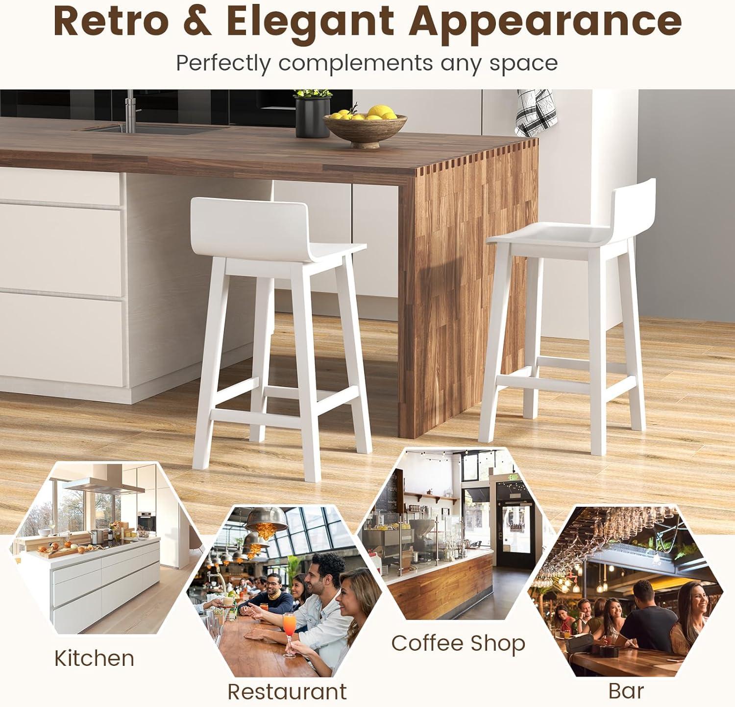 image:imageGiantex 245 Bar Stools Set of 2 Counter Height Bar Stools wLow Back amp Footrest Farmhouse Wooden Bar Dining Chairs Armless Wood Barstools for Kitchen Island Pub Kitchen Cafe Breakfast BrownWhite