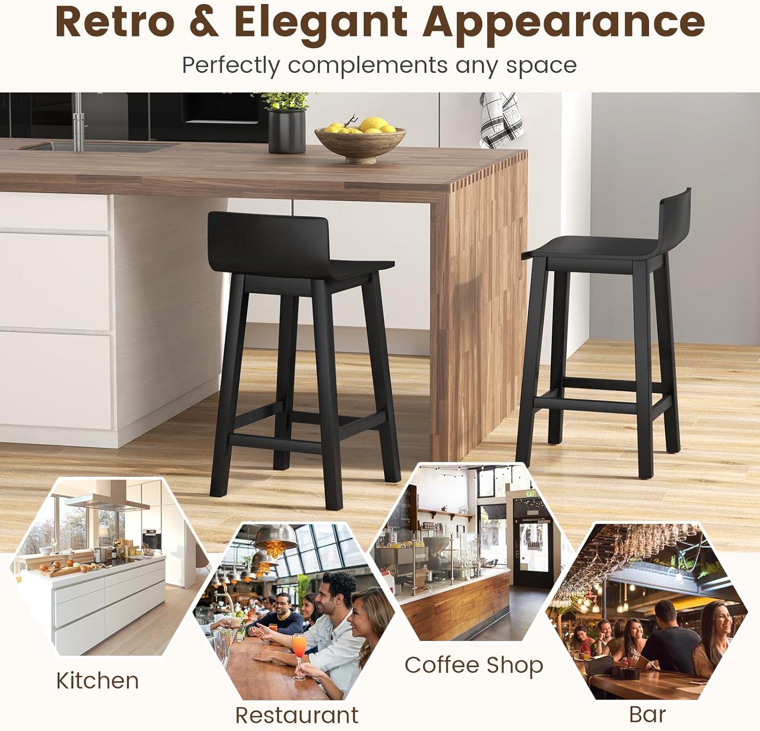 image:imageGiantex 245 Bar Stools Set of 2 Counter Height Bar Stools wLow Back amp Footrest Farmhouse Wooden Bar Dining Chairs Armless Wood Barstools for Kitchen Island Pub Kitchen Cafe Breakfast BrownBlack