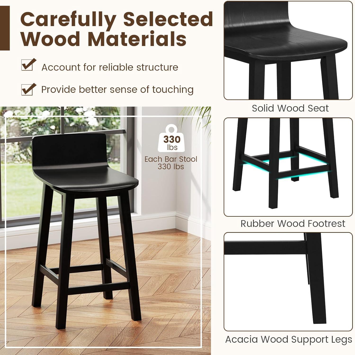 image:imageGiantex 245 Bar Stools Set of 2 Counter Height Bar Stools wLow Back amp Footrest Farmhouse Wooden Bar Dining Chairs Armless Wood Barstools for Kitchen Island Pub Kitchen Cafe Breakfast BrownBlack