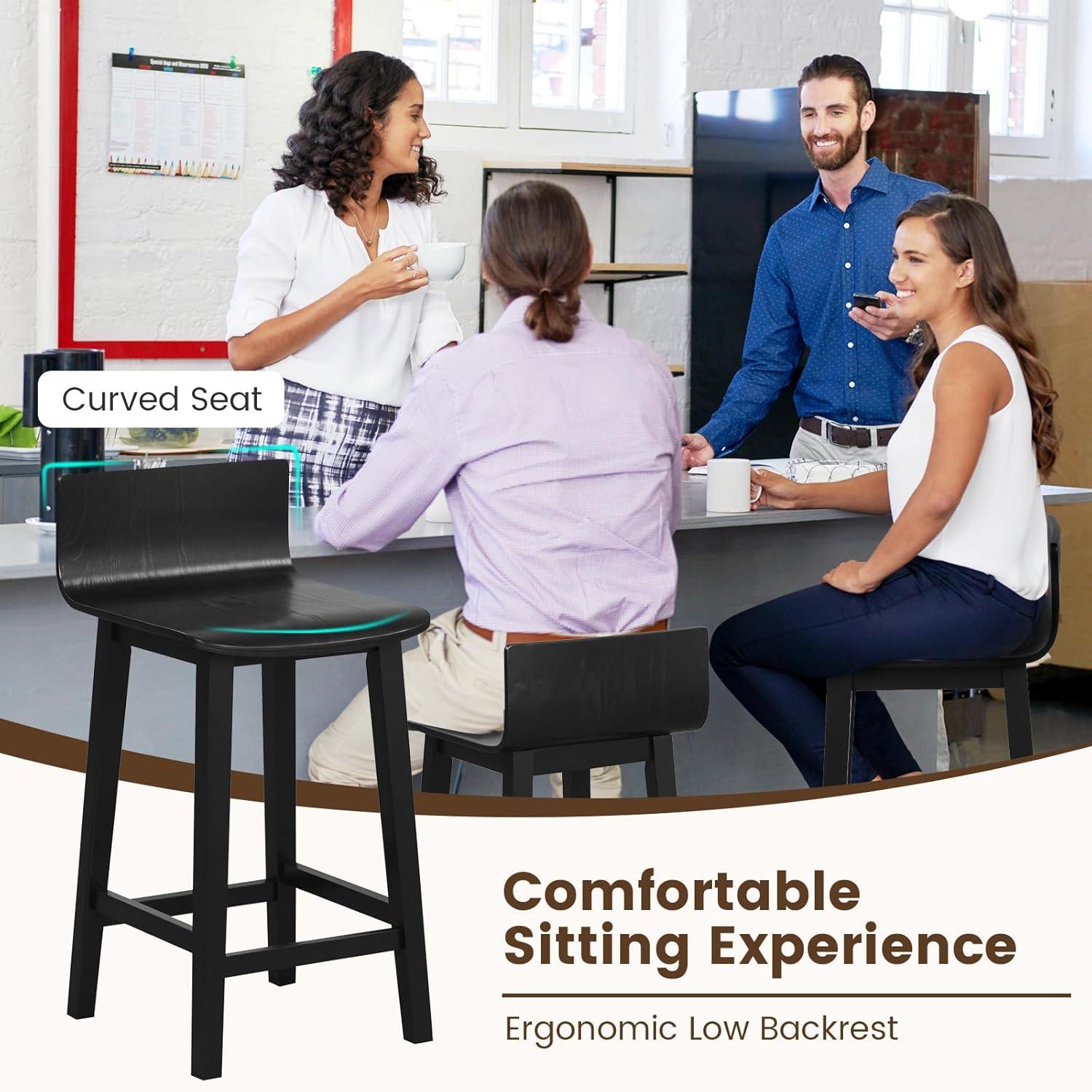 image:imageGiantex 245 Bar Stools Set of 2 Counter Height Bar Stools wLow Back amp Footrest Farmhouse Wooden Bar Dining Chairs Armless Wood Barstools for Kitchen Island Pub Kitchen Cafe Breakfast BrownBlack