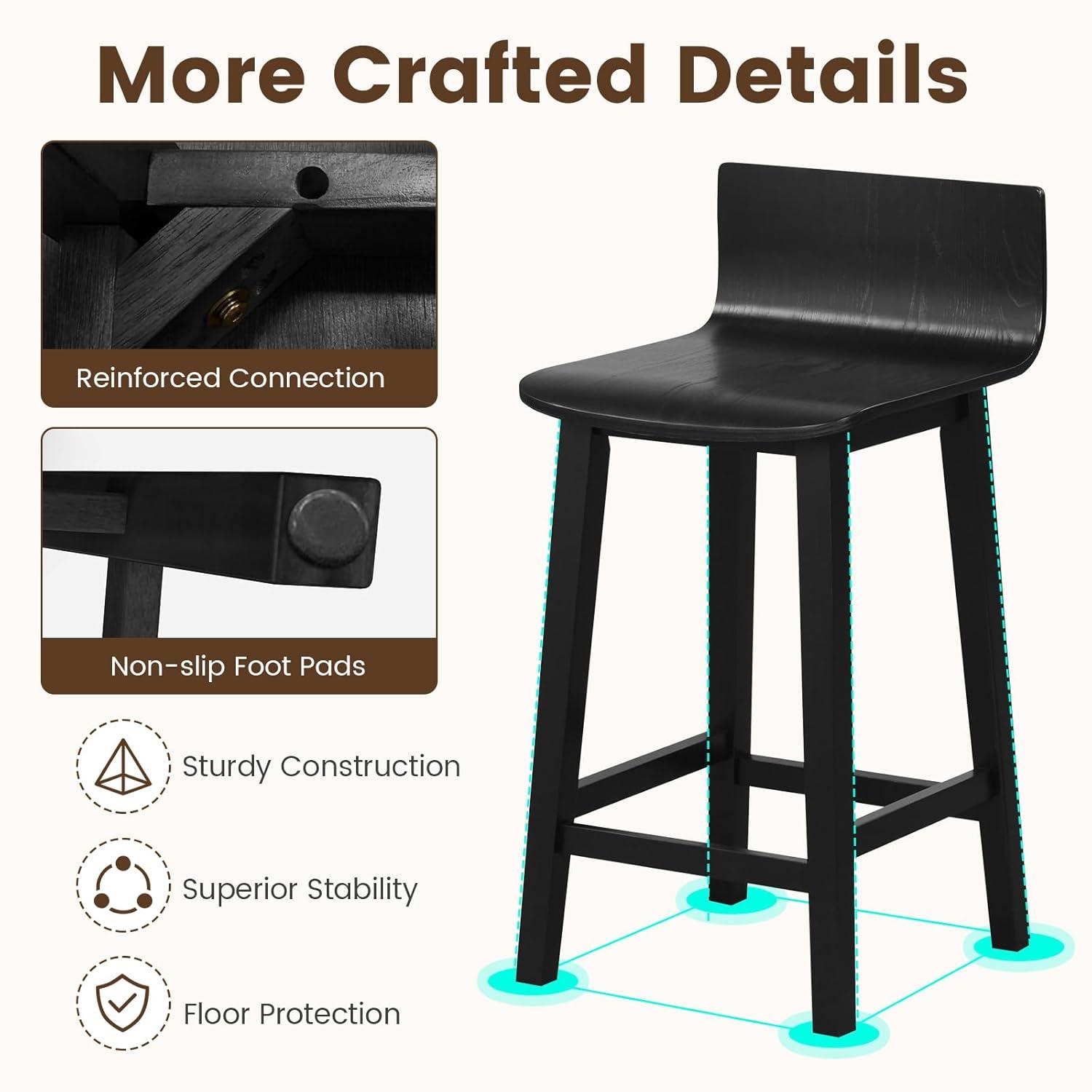 image:imageGiantex 245 Bar Stools Set of 2 Counter Height Bar Stools wLow Back amp Footrest Farmhouse Wooden Bar Dining Chairs Armless Wood Barstools for Kitchen Island Pub Kitchen Cafe Breakfast BrownBlack