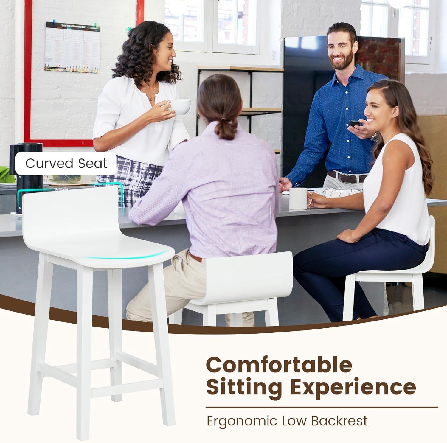 image:imageGiantex 245 Bar Stools Set of 2 Counter Height Bar Stools wLow Back amp Footrest Farmhouse Wooden Bar Dining Chairs Armless Wood Barstools for Kitchen Island Pub Kitchen Cafe Breakfast BrownWhite