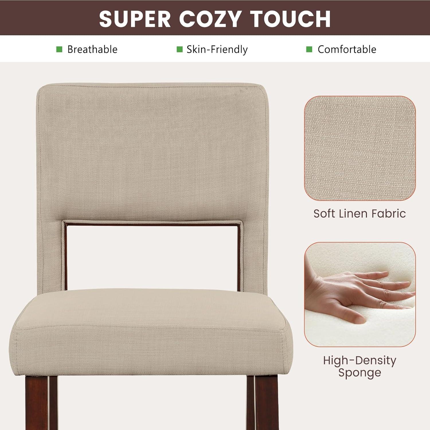 image:imageGiantex 245 Counter Height Bar Stools Set of 2 Linen Barstools with Back Rubber Wood Legs Max Load 400 Lbs Modern Upholstered Bar Dining Chairs for Kitchen Island Pub BeigeBeige