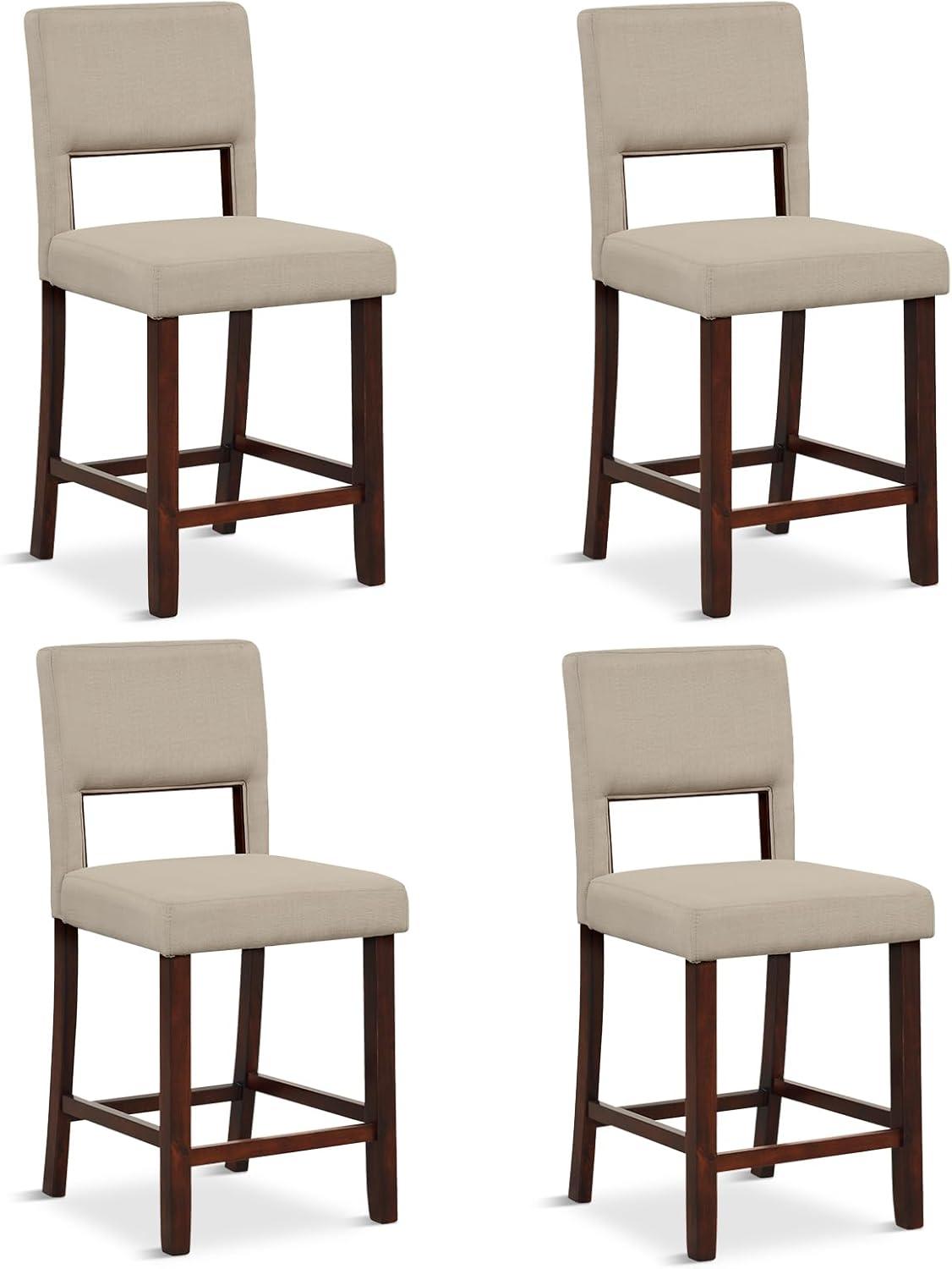 image:imageGiantex 245 Counter Height Bar Stools Set of 2 Linen Barstools with Back Rubber Wood Legs Max Load 400 Lbs Modern Upholstered Bar Dining Chairs for Kitchen Island Pub BeigeBeige