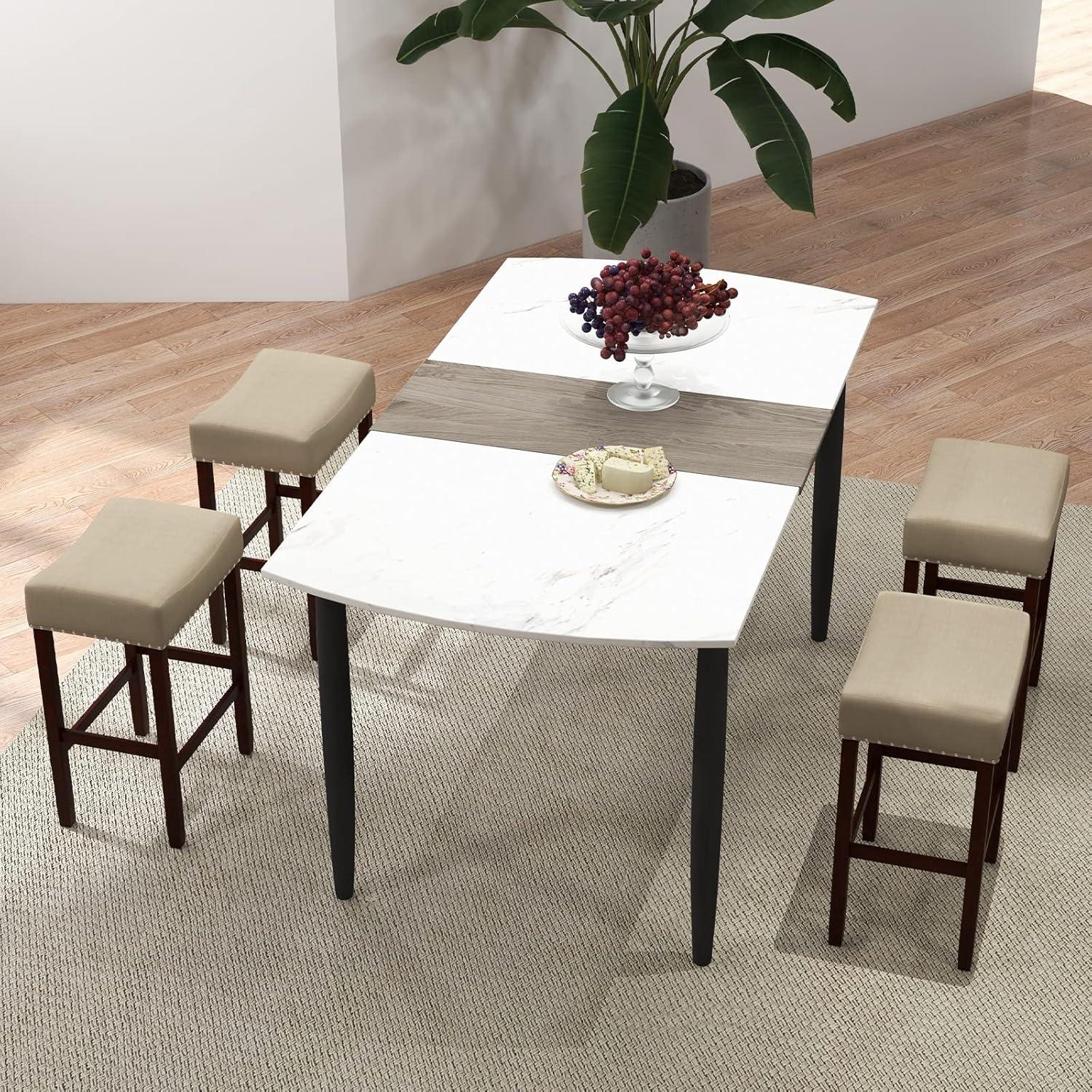 image:imageGiantex 25 Counter Height Bar Stools Set of 2 Backless Saddle Barstools with Nailhead Linen Foam Seat Max Load 330 Lbs Wood Bar Stools with Foot Rest for Kitchen Island KhakiKhaki