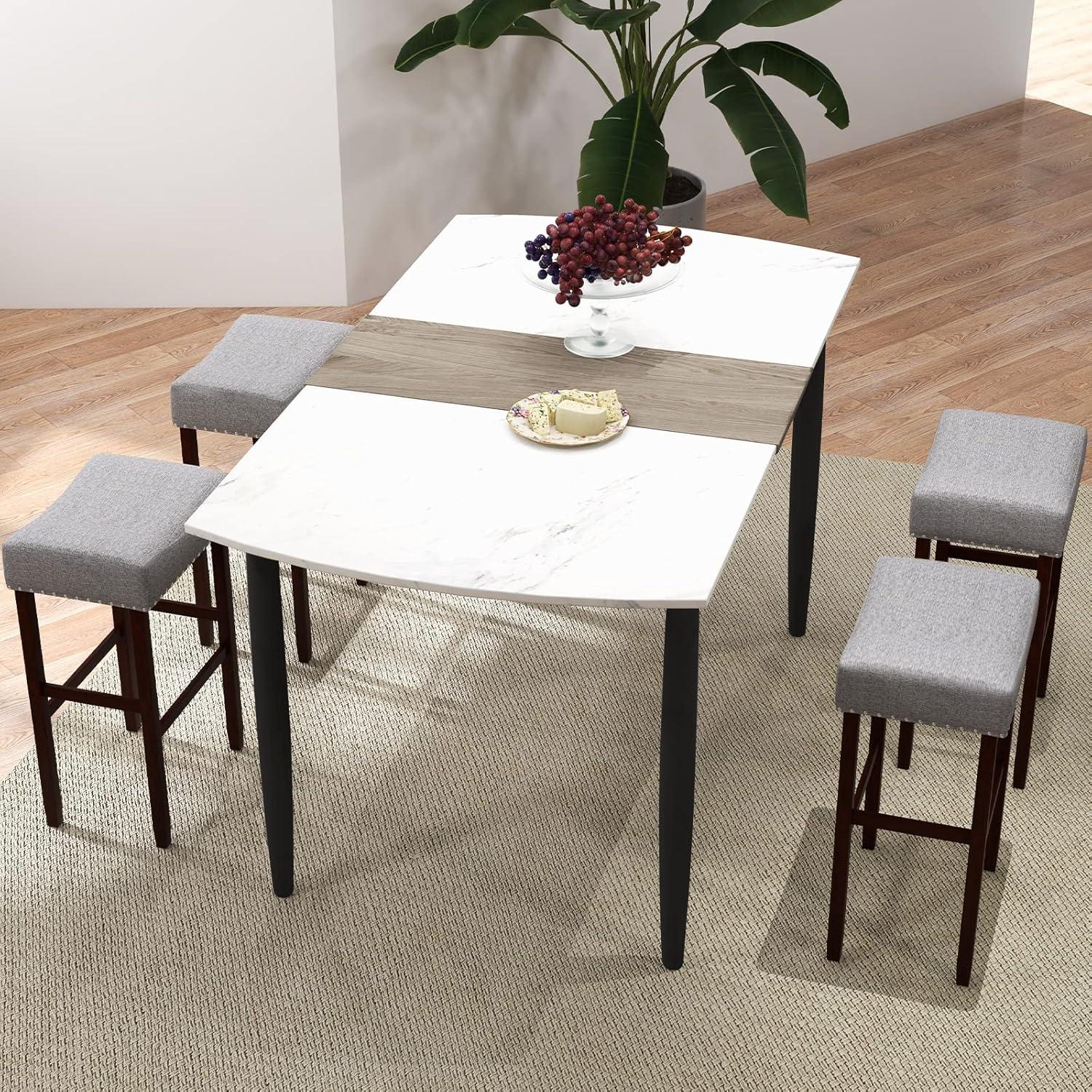 image:imageGiantex 25 Counter Height Bar Stools Set of 2 Backless Saddle Barstools with Nailhead Linen Foam Seat Max Load 330 Lbs Wood Bar Stools with Foot Rest for Kitchen Island KhakiGrey