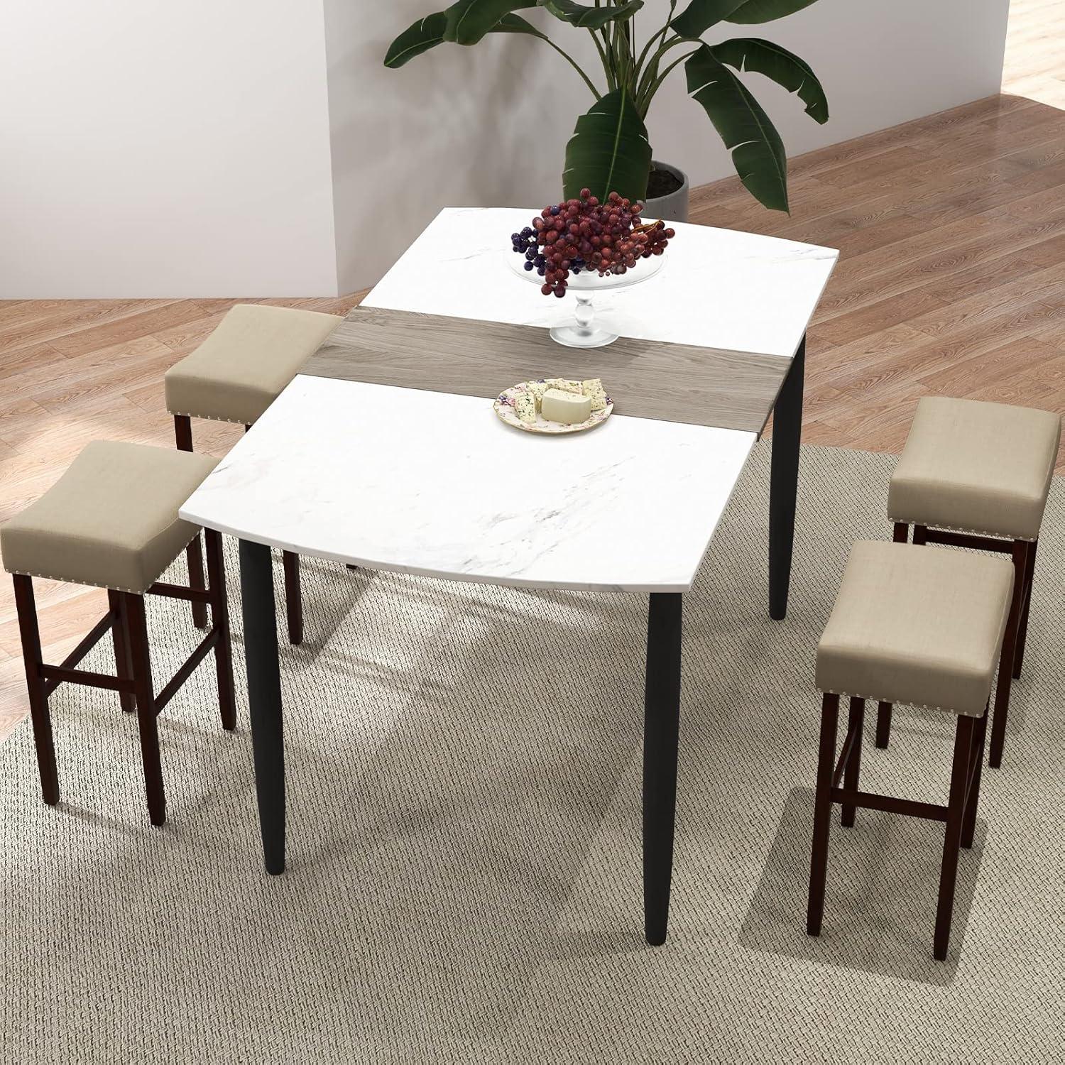image:imageGiantex 25 Counter Height Bar Stools Set of 2 Backless Saddle Barstools with Nailhead Linen Foam Seat Max Load 330 Lbs Wood Bar Stools with Foot Rest for Kitchen Island KhakiKhaki