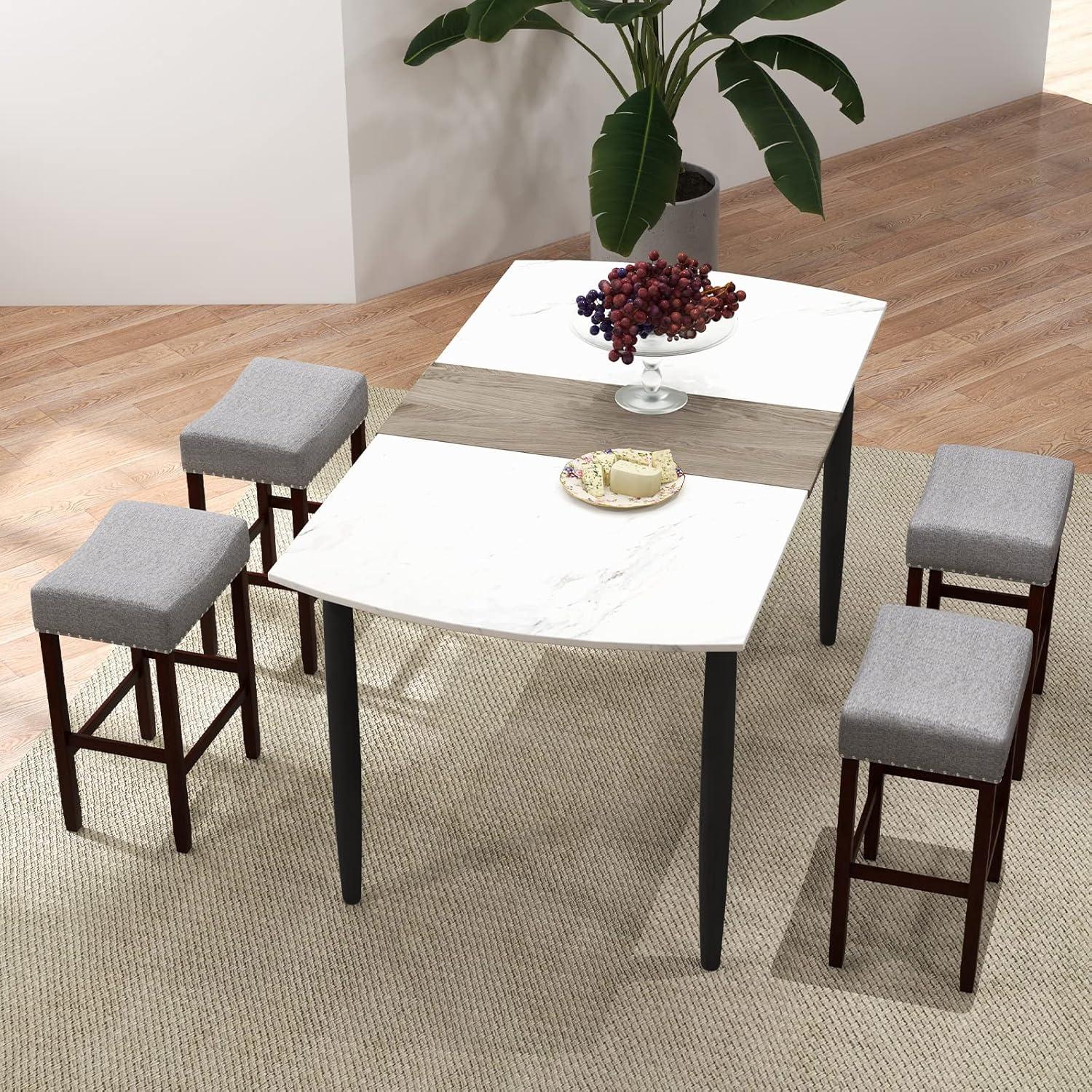 image:imageGiantex 25 Counter Height Bar Stools Set of 2 Backless Saddle Barstools with Nailhead Linen Foam Seat Max Load 330 Lbs Wood Bar Stools with Foot Rest for Kitchen Island KhakiGrey