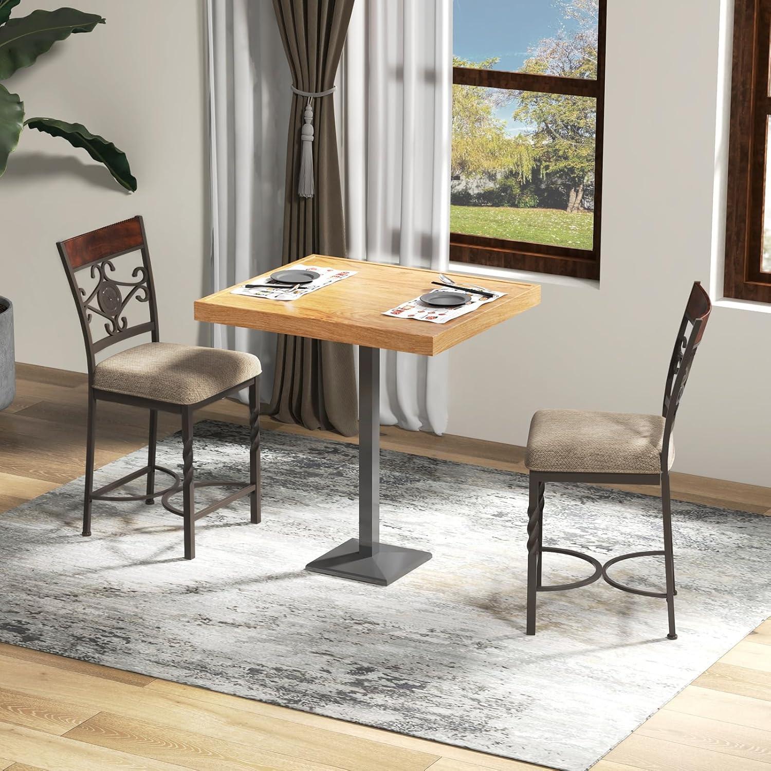 image:imageGiantex 25 Counter Height Bar Stools Set of 2 Vintage Upholstered Barstools wBack RustProof Metal Frame Padded Seat AntiSlip Foot Pads Max Load 350 Lbs Bar Dining Chairs for Kitchen Island