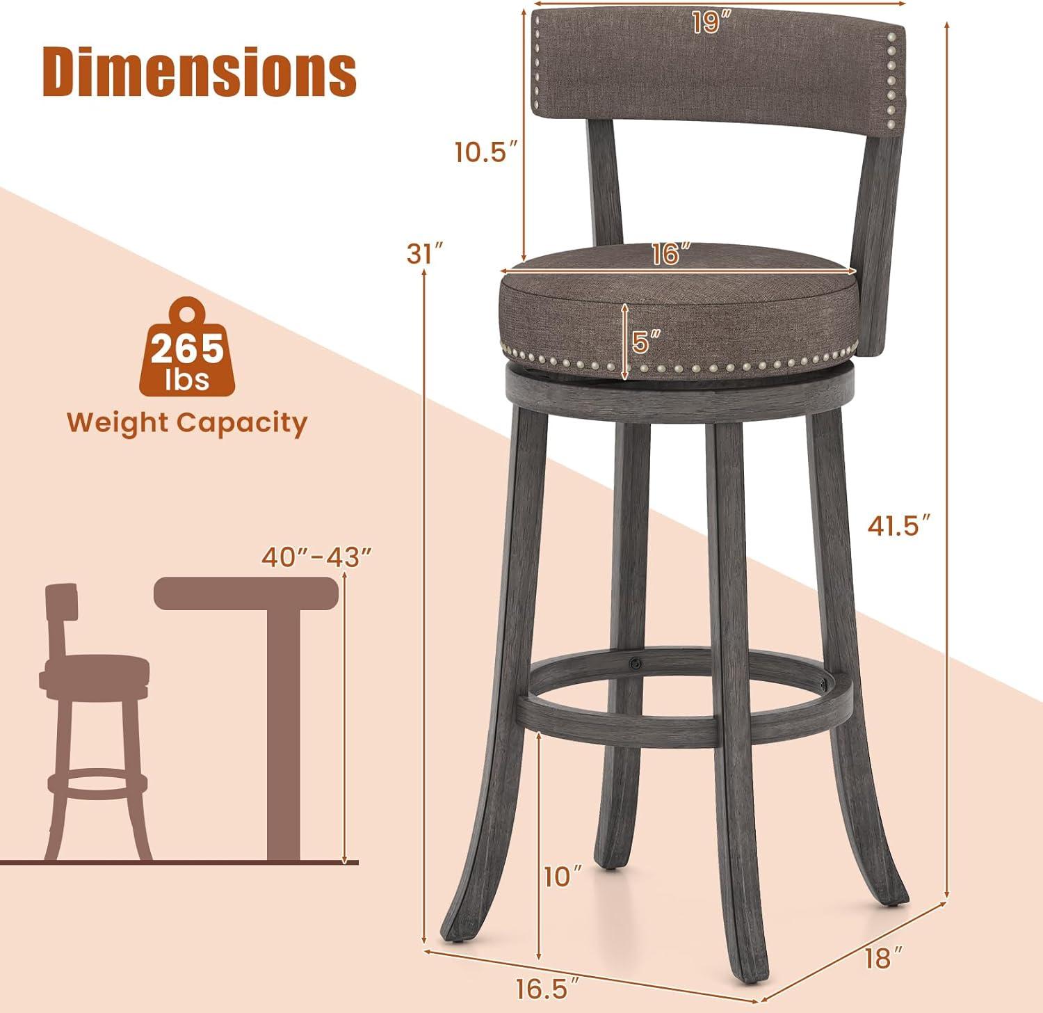 image:imageGiantex 26 Bar Stools Set of 2 Swivel Counter Height Bar Chairs with Footrest Rubber Wood Frame Upholstered Linen Barstools with Back amp Cushioned Seat for Kitchen Island Dining Room Pub1