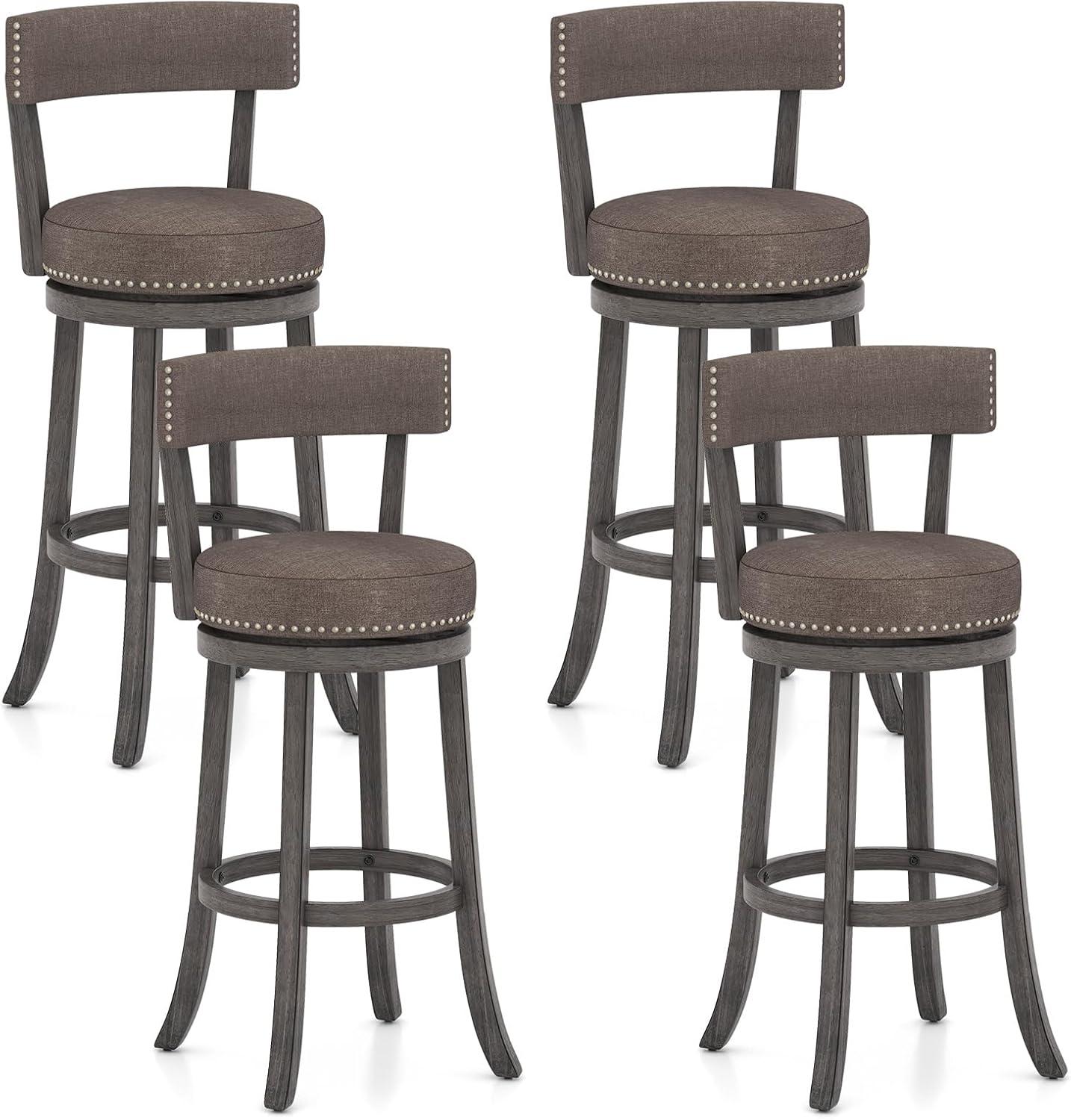 image:imageGiantex 26 Bar Stools Set of 2 Swivel Counter Height Bar Chairs with Footrest Rubber Wood Frame Upholstered Linen Barstools with Back amp Cushioned Seat for Kitchen Island Dining Room Pub2