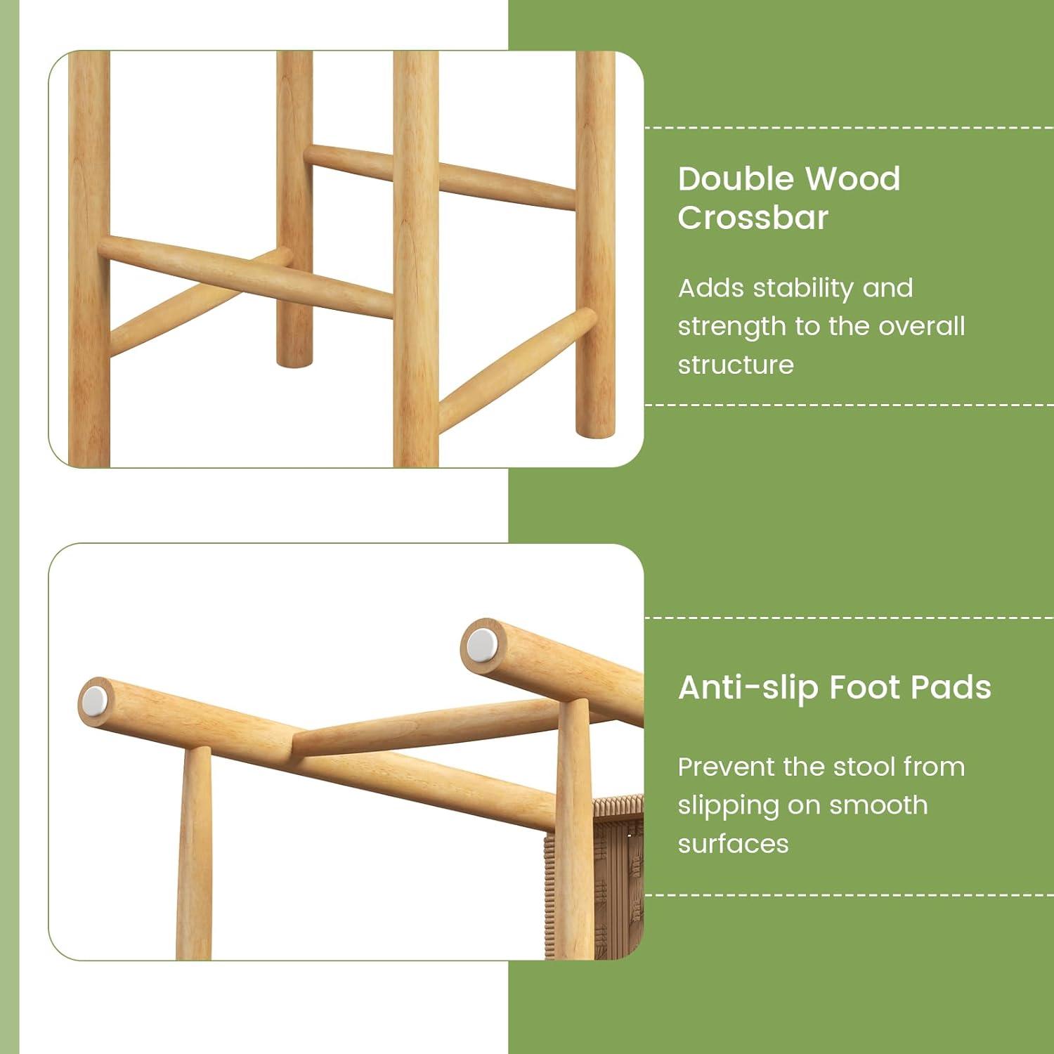 image:imageGiantex 26 Counter Height Wood Bar Stools Set of 2 Boho Rattan Barstools Max Load 330 Lbs Armless Saddle Kitchen Stools Backless Wicker Bar Stools for Kitchen Counter Indoor Outdoor2