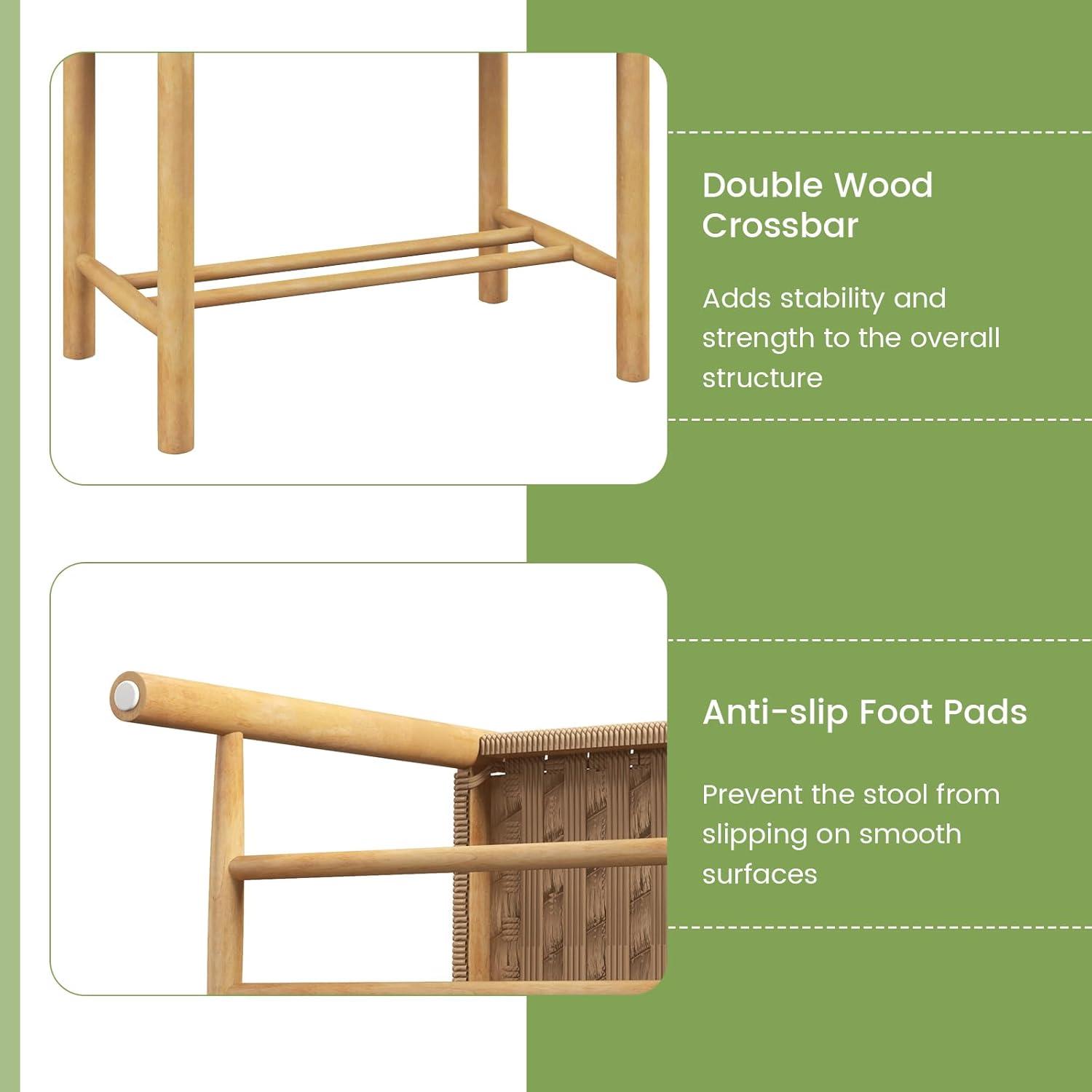 image:imageGiantex 26 Counter Height Wood Bar Stools Set of 2 Boho Rattan Barstools Max Load 330 Lbs Armless Saddle Kitchen Stools Backless Wicker Bar Stools for Kitchen Counter Indoor Outdoor2
