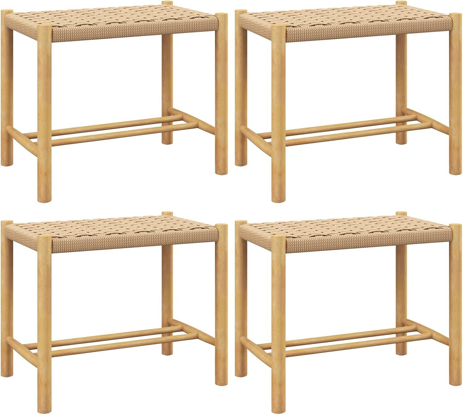 image:imageGiantex 26 Counter Height Wood Bar Stools Set of 2 Boho Rattan Barstools Max Load 330 Lbs Armless Saddle Kitchen Stools Backless Wicker Bar Stools for Kitchen Counter Indoor Outdoor2