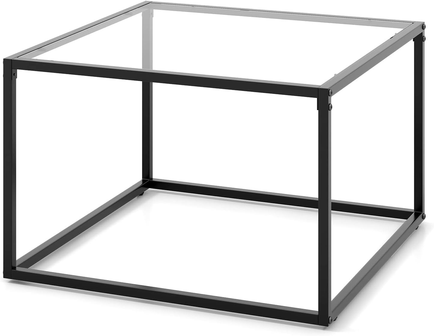 image:imageGiantex 275 Square Coffee Table Tempered Glass Center Table wMetal Frame Modern Accent Table for Small Space Living Room Home Office Easy Assembly 1Tier GrayTransparent