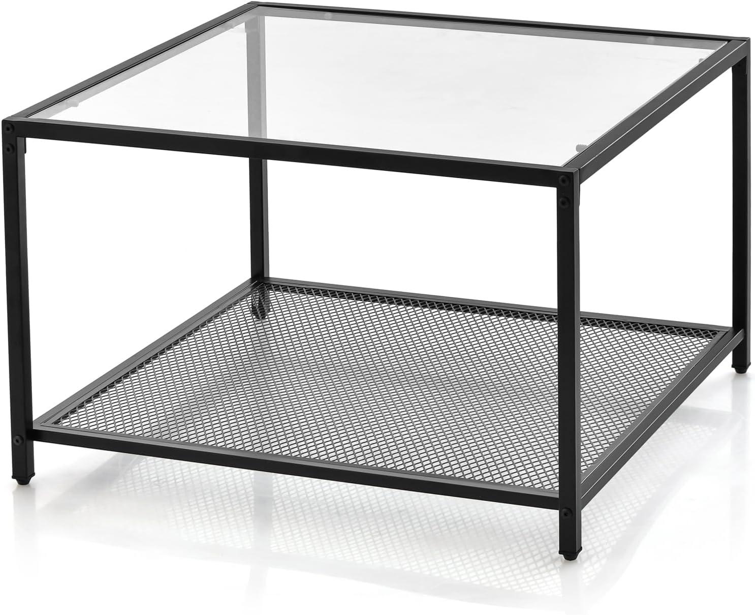 image:imageGiantex 275 Square Coffee Table Tempered Glass Center Table wMetal Frame Modern Accent Table for Small Space Living Room Home Office Easy Assembly 1Tier GrayTransparent