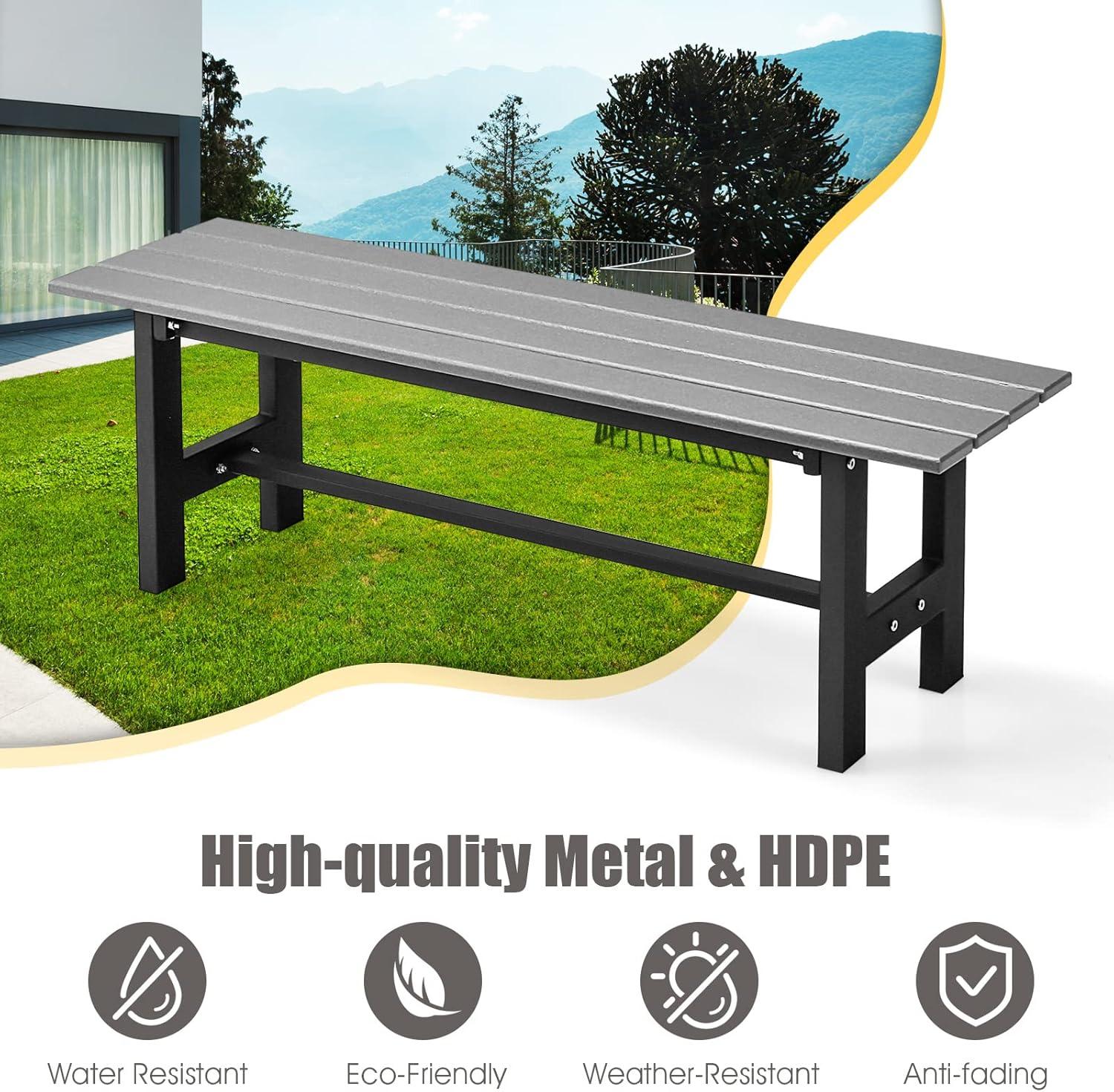 image:imageGiantex 2Pack Outdoor Bench Seat Backless Patio Garden Bench 47 Weatherproof Outside Chair with Slatted Seat Metal Frame 660 LBS Capacity Dining Bench Chair for Yard Park Balcony BlackGrey