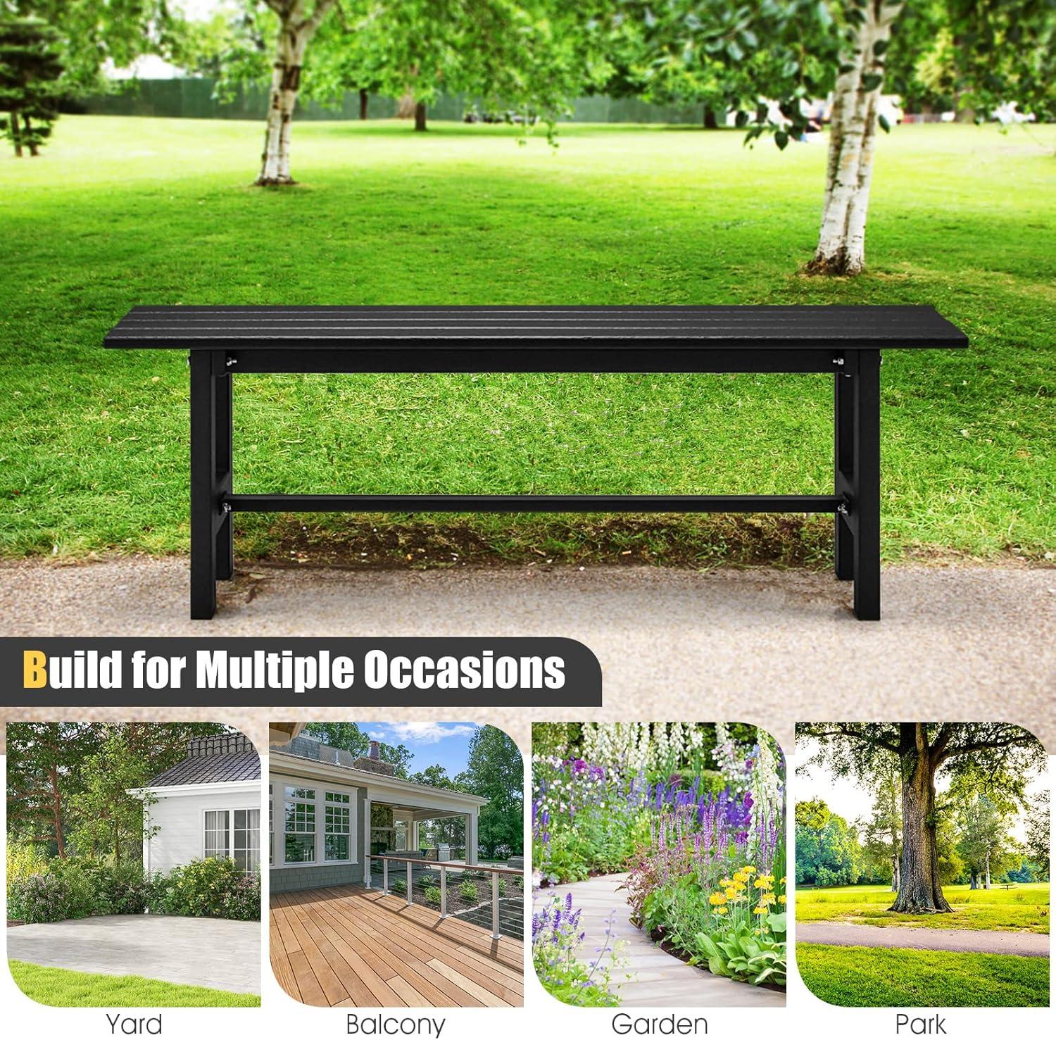image:imageGiantex 2Pack Outdoor Bench Seat Backless Patio Garden Bench 47 Weatherproof Outside Chair with Slatted Seat Metal Frame 660 LBS Capacity Dining Bench Chair for Yard Park Balcony BlackBlack