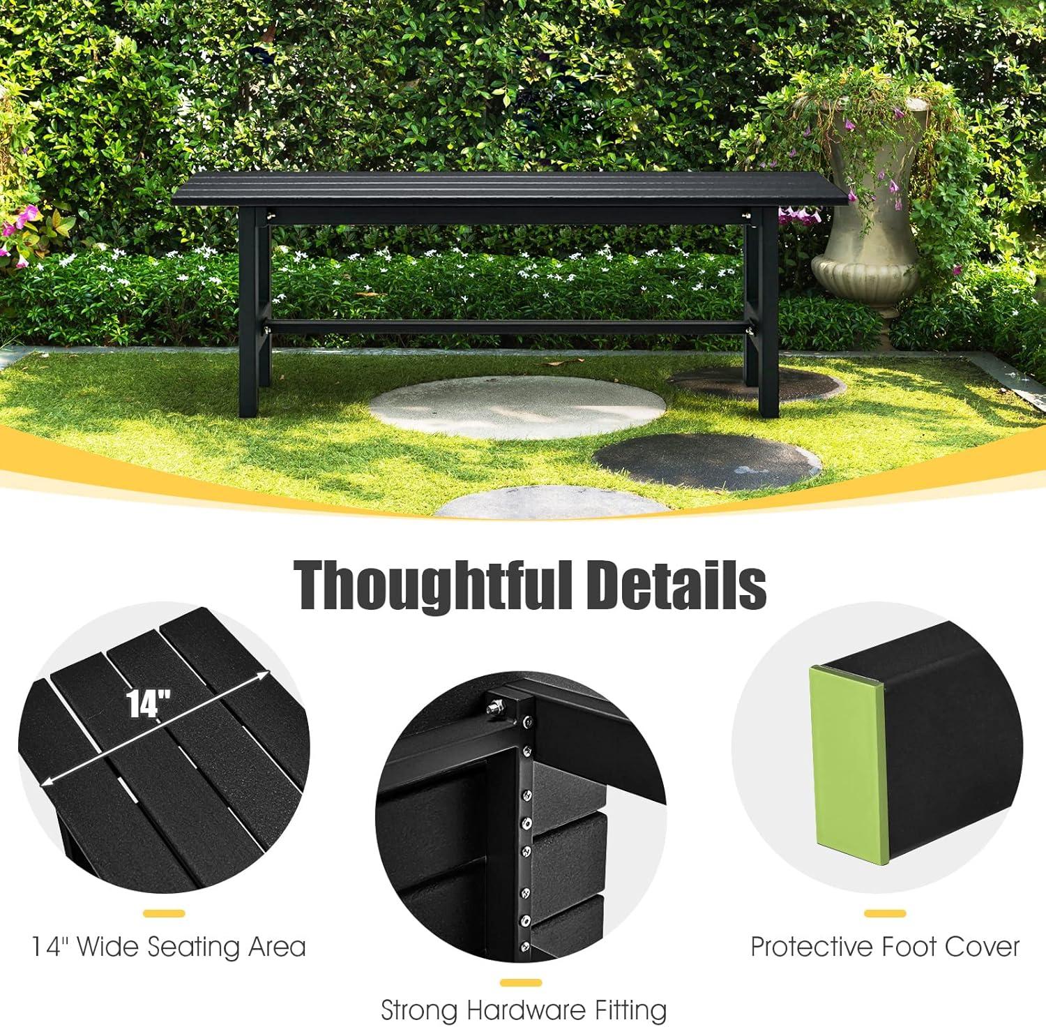 image:imageGiantex 2Pack Outdoor Bench Seat Backless Patio Garden Bench 47 Weatherproof Outside Chair with Slatted Seat Metal Frame 660 LBS Capacity Dining Bench Chair for Yard Park Balcony BlackBlack
