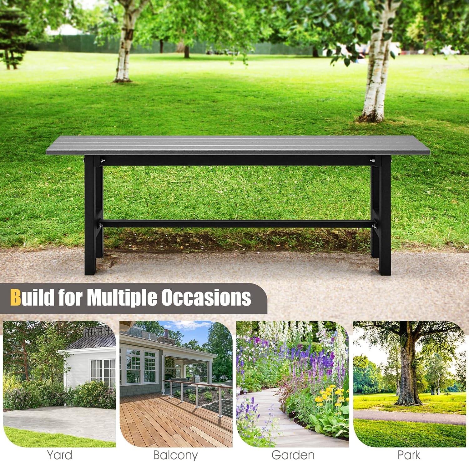 image:imageGiantex 2Pack Outdoor Bench Seat Backless Patio Garden Bench 47 Weatherproof Outside Chair with Slatted Seat Metal Frame 660 LBS Capacity Dining Bench Chair for Yard Park Balcony BlackGrey