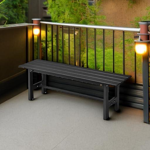 image:imageGiantex 2Pack Outdoor Bench Seat Backless Patio Garden Bench 47 Weatherproof Outside Chair with Slatted Seat Metal Frame 660 LBS Capacity Dining Bench Chair for Yard Park Balcony BlackBlack