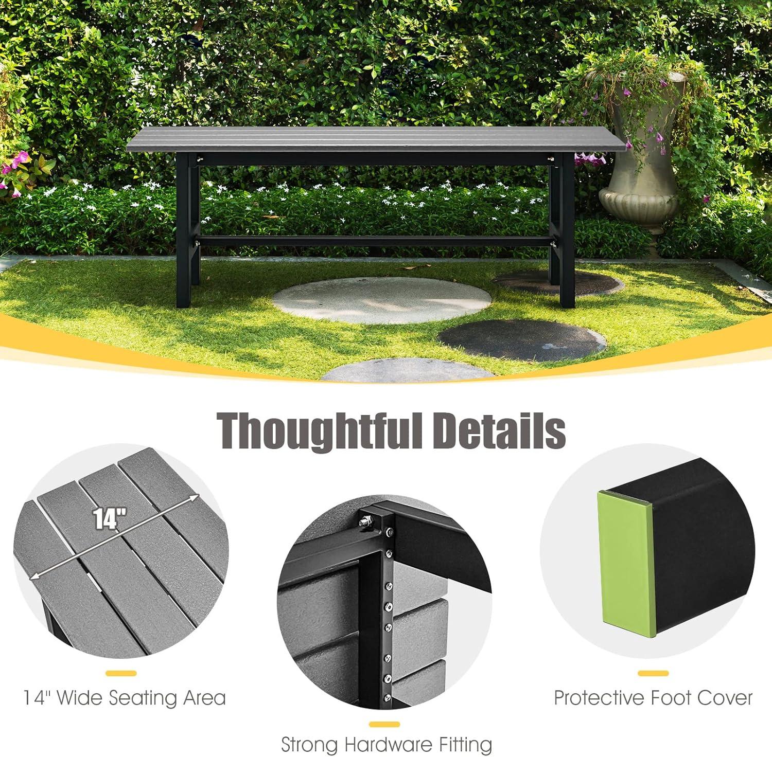 image:imageGiantex 2Pack Outdoor Bench Seat Backless Patio Garden Bench 47 Weatherproof Outside Chair with Slatted Seat Metal Frame 660 LBS Capacity Dining Bench Chair for Yard Park Balcony BlackGrey