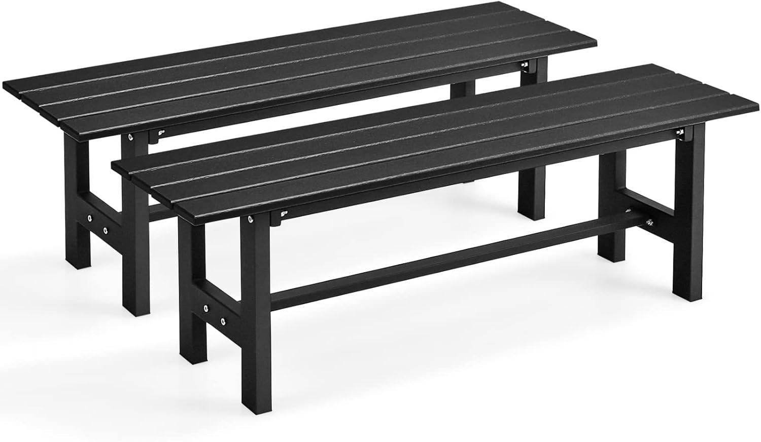image:imageGiantex 2Pack Outdoor Bench Seat Backless Patio Garden Bench 47 Weatherproof Outside Chair with Slatted Seat Metal Frame 660 LBS Capacity Dining Bench Chair for Yard Park Balcony BlackBlack