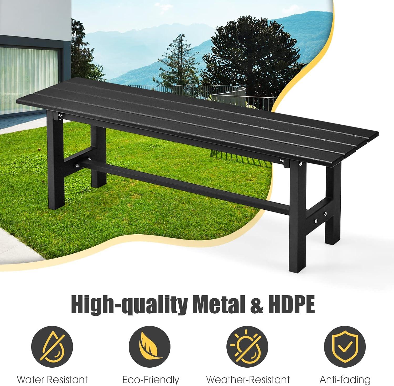 image:imageGiantex 2Pack Outdoor Bench Seat Backless Patio Garden Bench 47 Weatherproof Outside Chair with Slatted Seat Metal Frame 660 LBS Capacity Dining Bench Chair for Yard Park Balcony BlackBlack